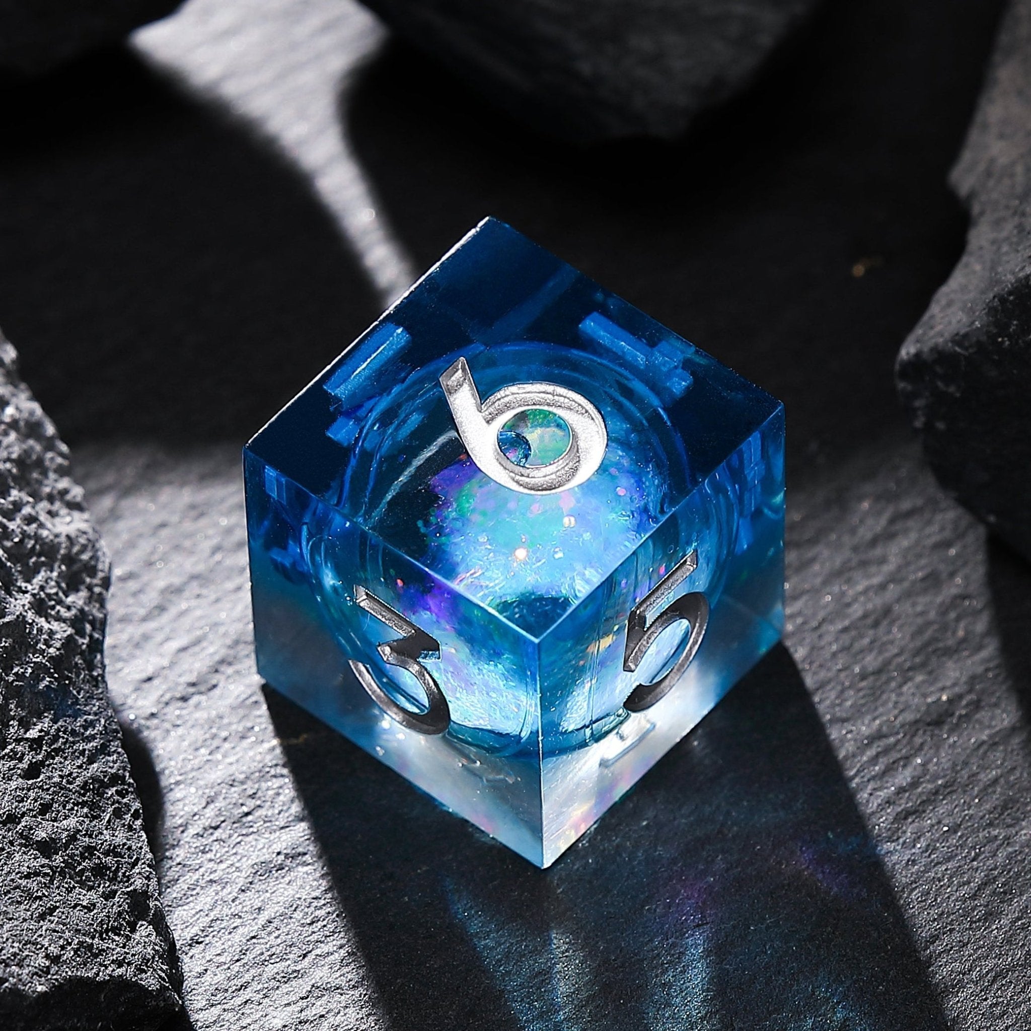 Aurora Blue Heart Of Frost Crystal Blue Liquid Core Resin Dnd D&D Dice Set - Masters Dice