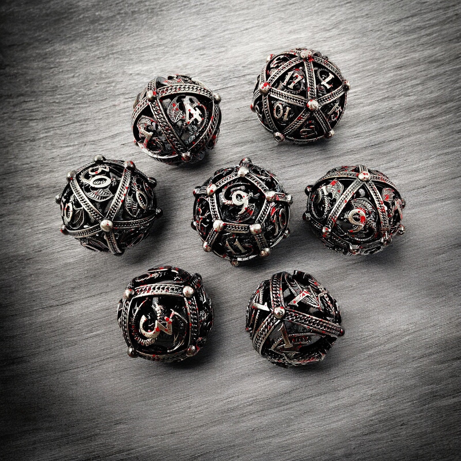 Black And Red Hollow Bloodforge Relics Metal Dnd D&d Dice Set - Masters Dice