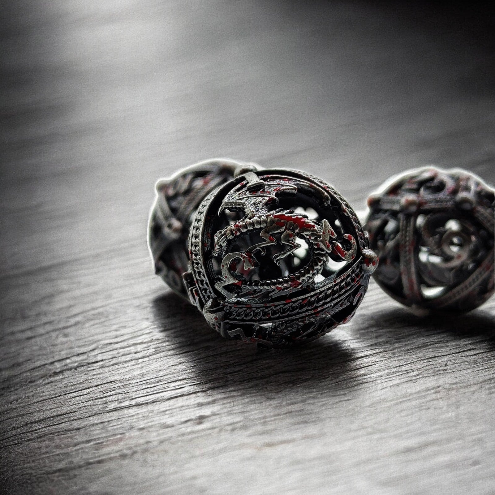 Black And Red Hollow Bloodforge Relics Metal Dnd D&d Dice Set - Masters Dice