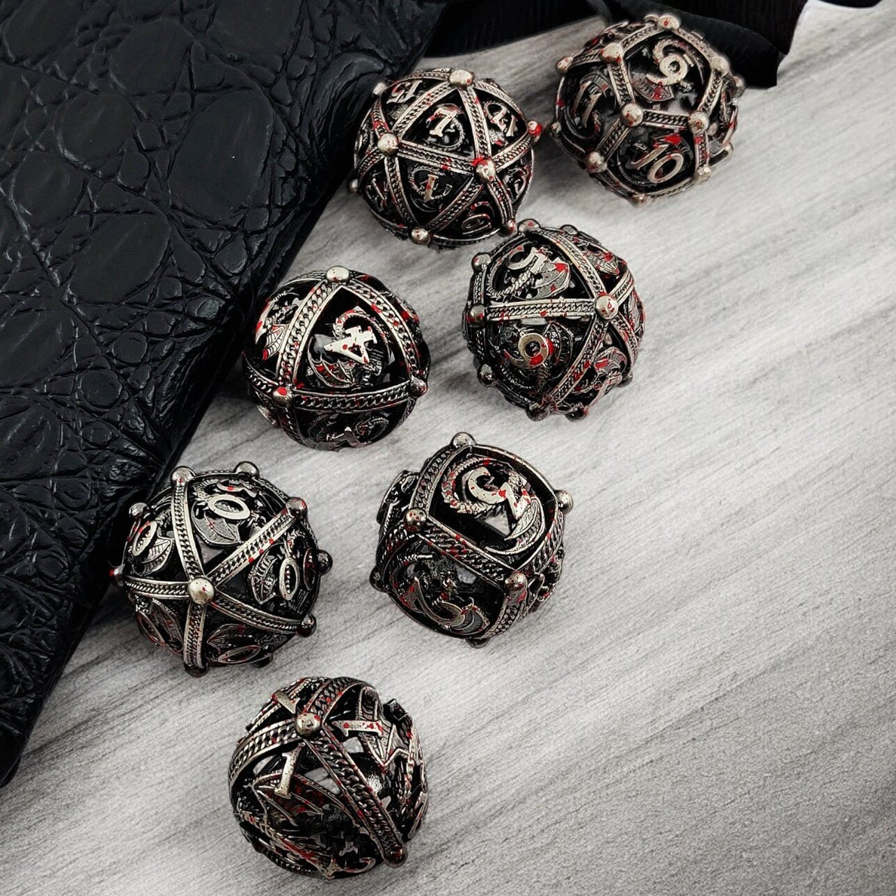 Black And Red Hollow Bloodforge Relics Metal Dnd D&d Dice Set - Masters Dice