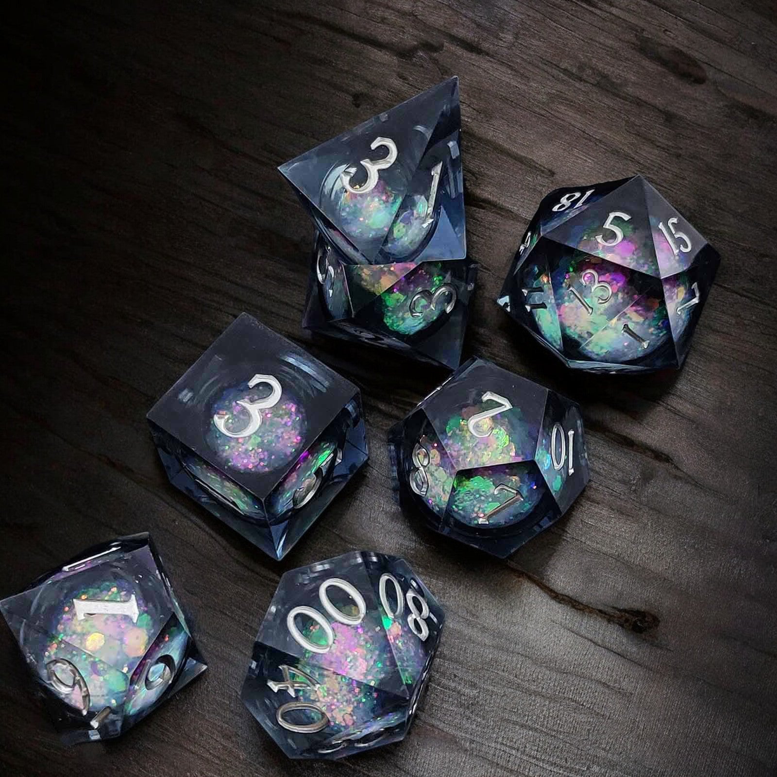 Black Aurora Sphere Liquid Core Resin Dnd D&d Dice Set - Masters Dice