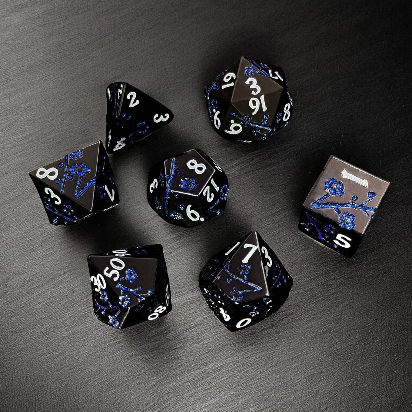 Black Blue Midnight Orchid Dnd D&d Dice Set - Masters Dice