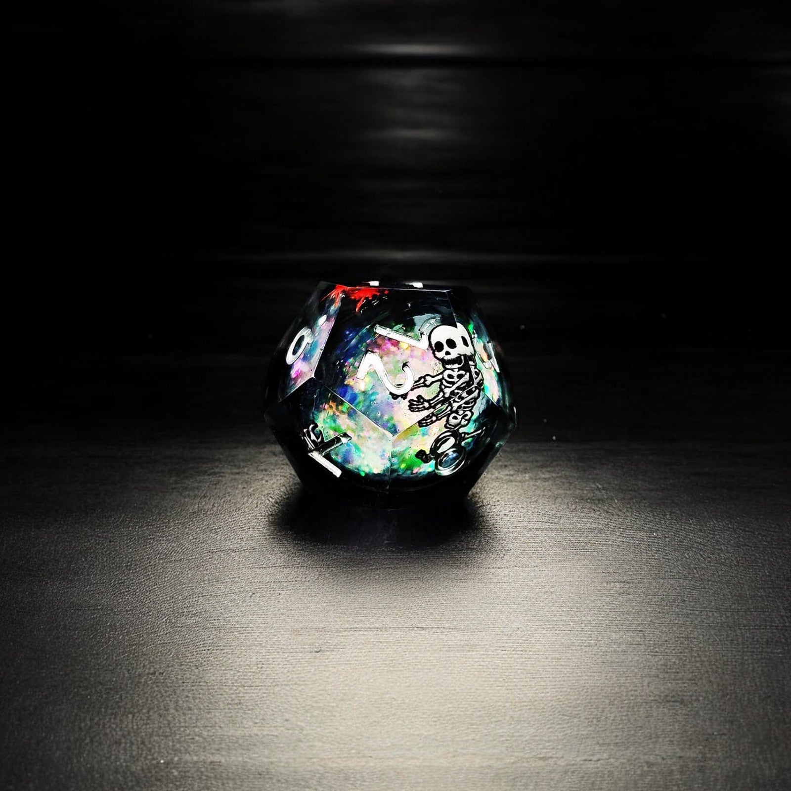 Black Colorful Skull Liquid Core Resin Dnd D&d Dice Set - Masters Dice