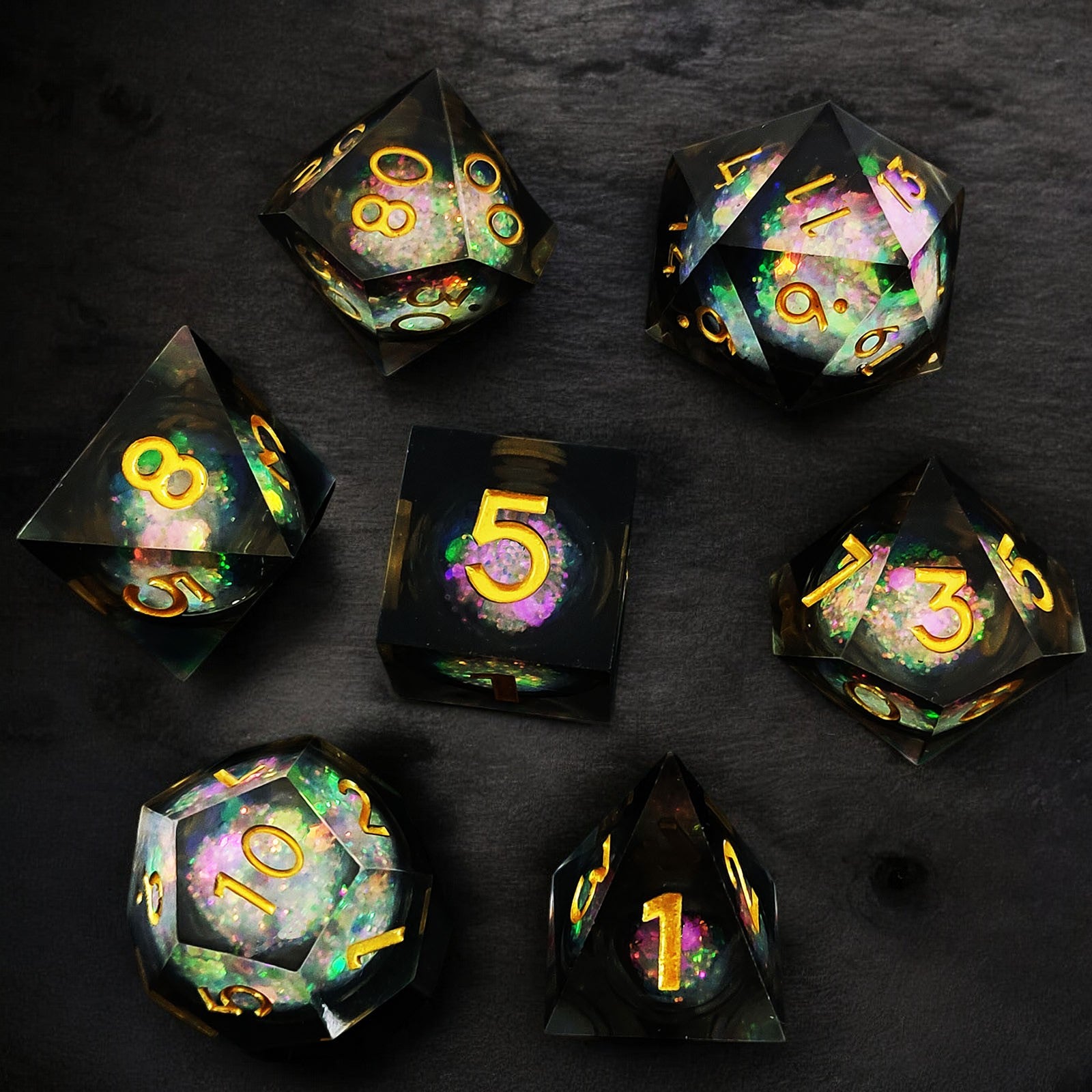 Black Cosmic Radiance Liquid Core Resin Dnd D&d Dice Set - Masters Dice