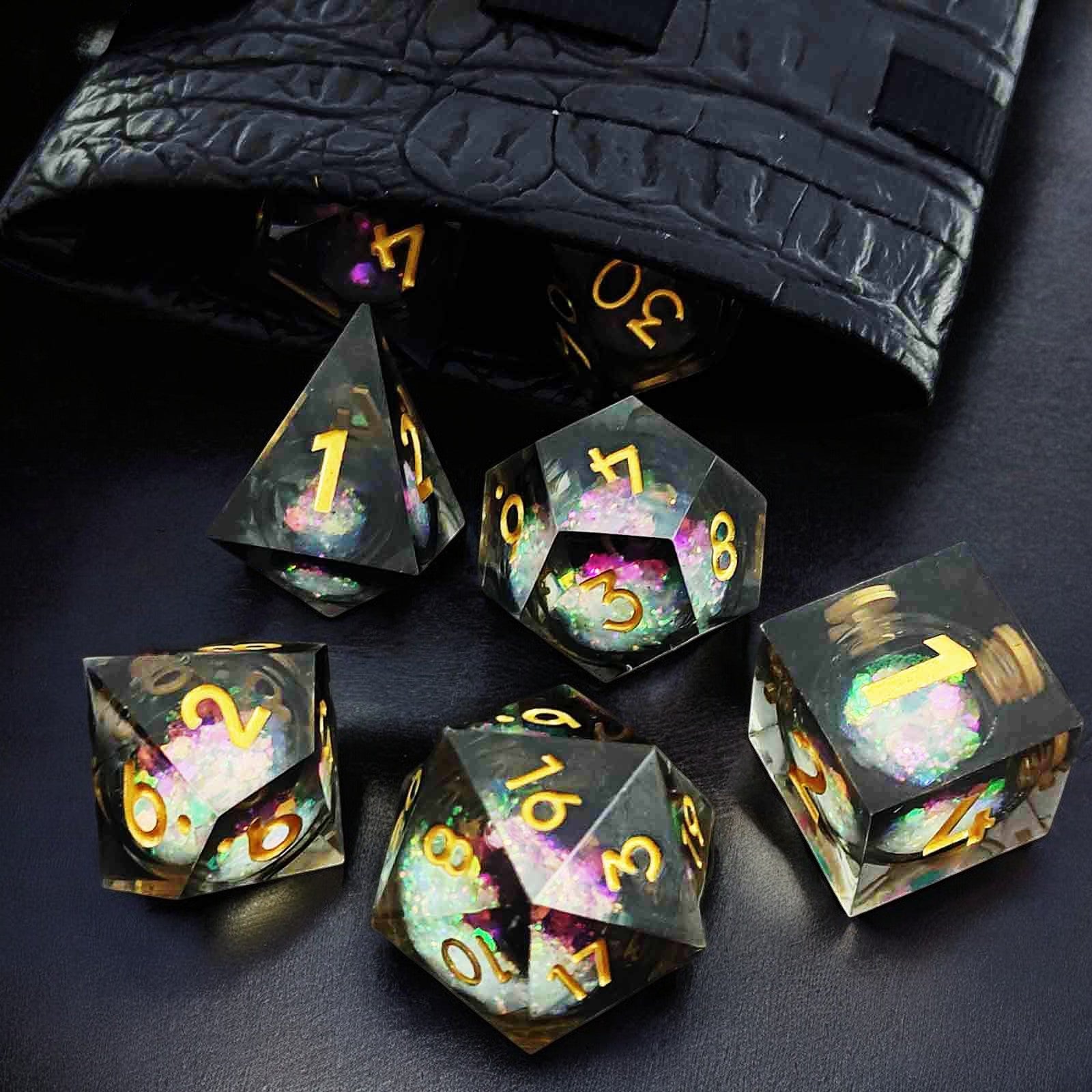 Black Cosmic Radiance Liquid Core Resin Dnd D&d Dice Set - Masters Dice