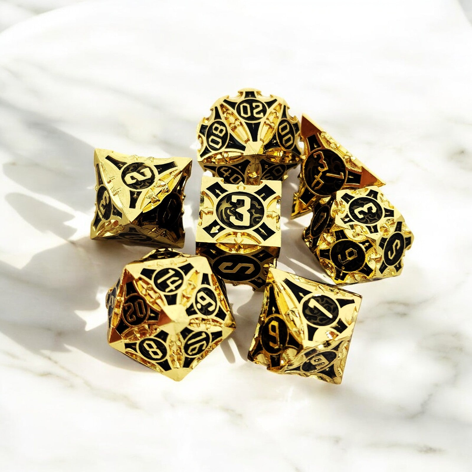 Black Gold Golden Obelisk Metal Dnd D&d Dice Set - Masters Dice