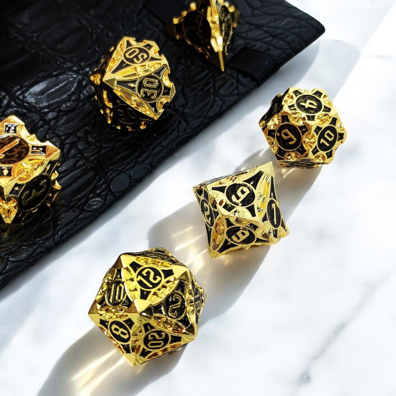 Black Gold Golden Obelisk Metal Dnd D&d Dice Set - Masters Dice