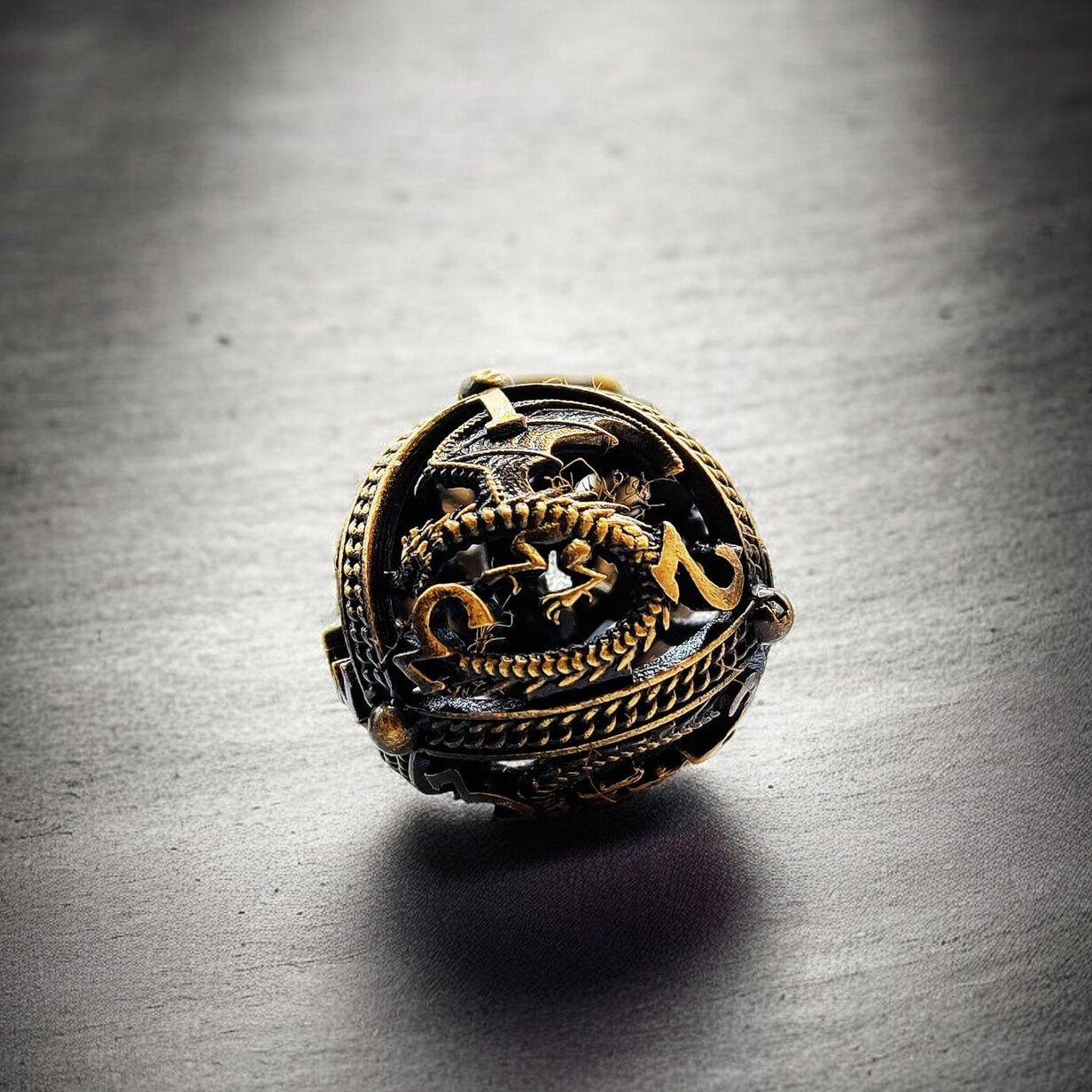 Black Gold Hollow Golden Aegis Metal Dnd D&d Dice Set - Masters Dice