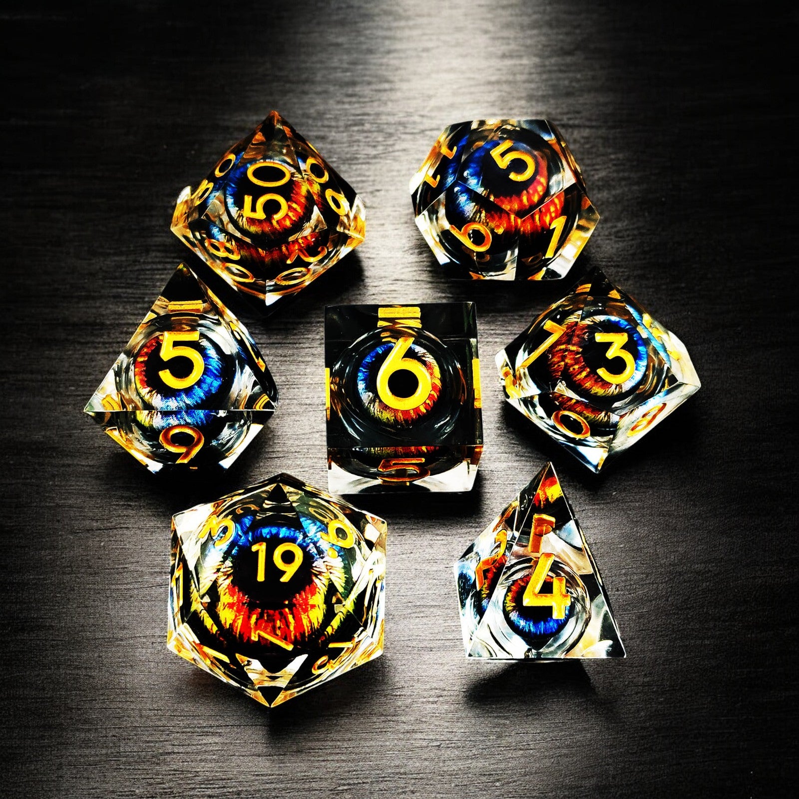 Black Infernal Dragon Eye Liquid Core Resin Dnd D&d Dice Set - Masters Dice