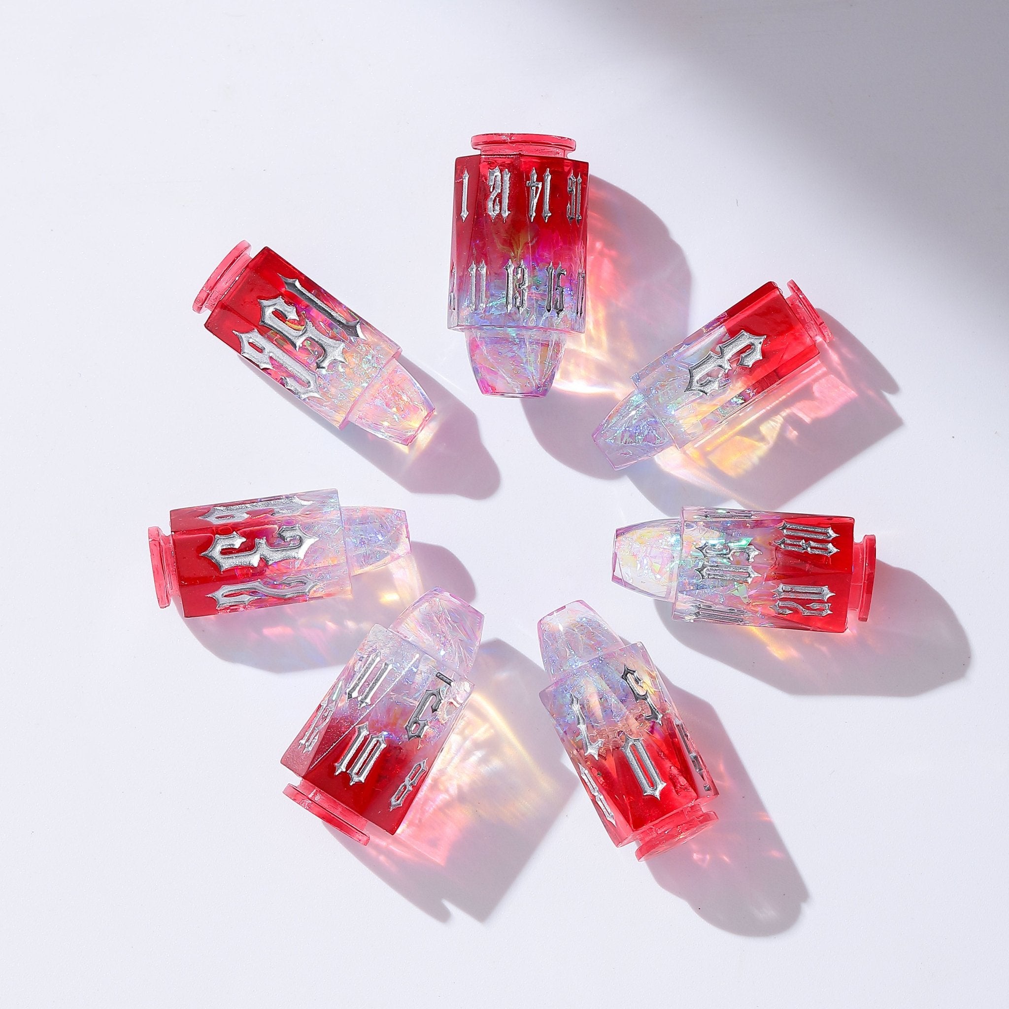 Blazing Crystal Nightmare Crystal Red Bullet Resin Dnd D&D Dice Set - Masters Dice