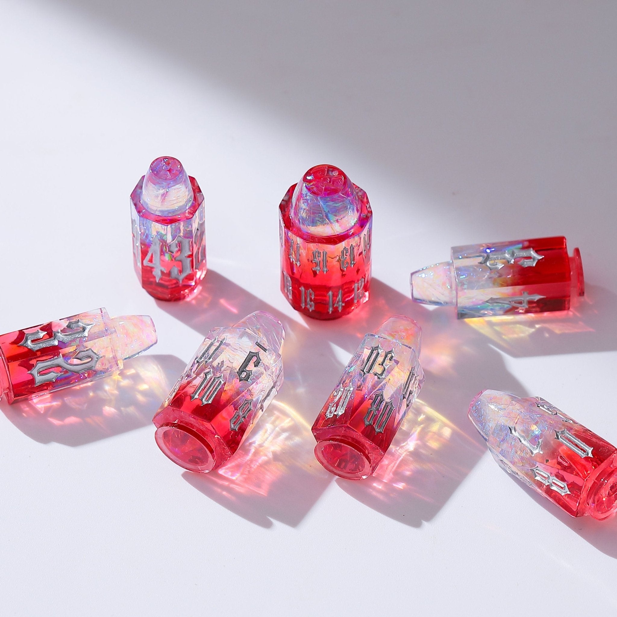 Blazing Crystal Nightmare Crystal Red Bullet Resin Dnd D&D Dice Set - Masters Dice