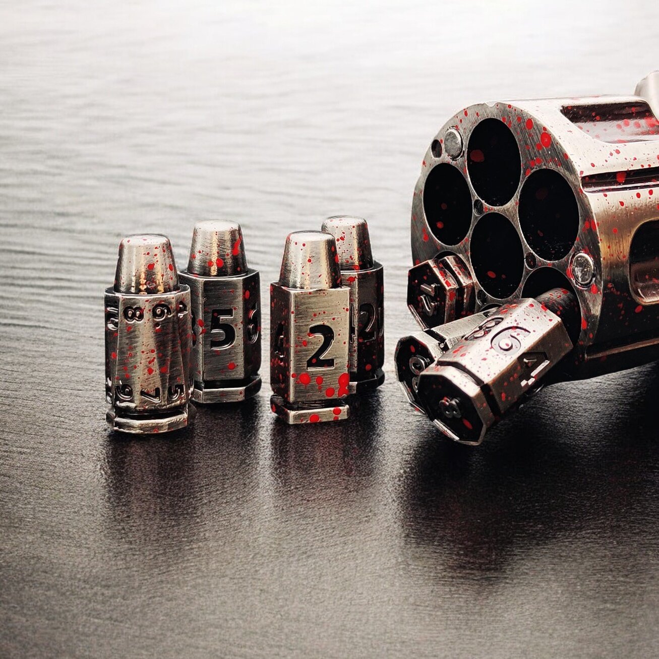 Bloodstained Revolver Metal Dnd D&d Dice Set - Masters Dice