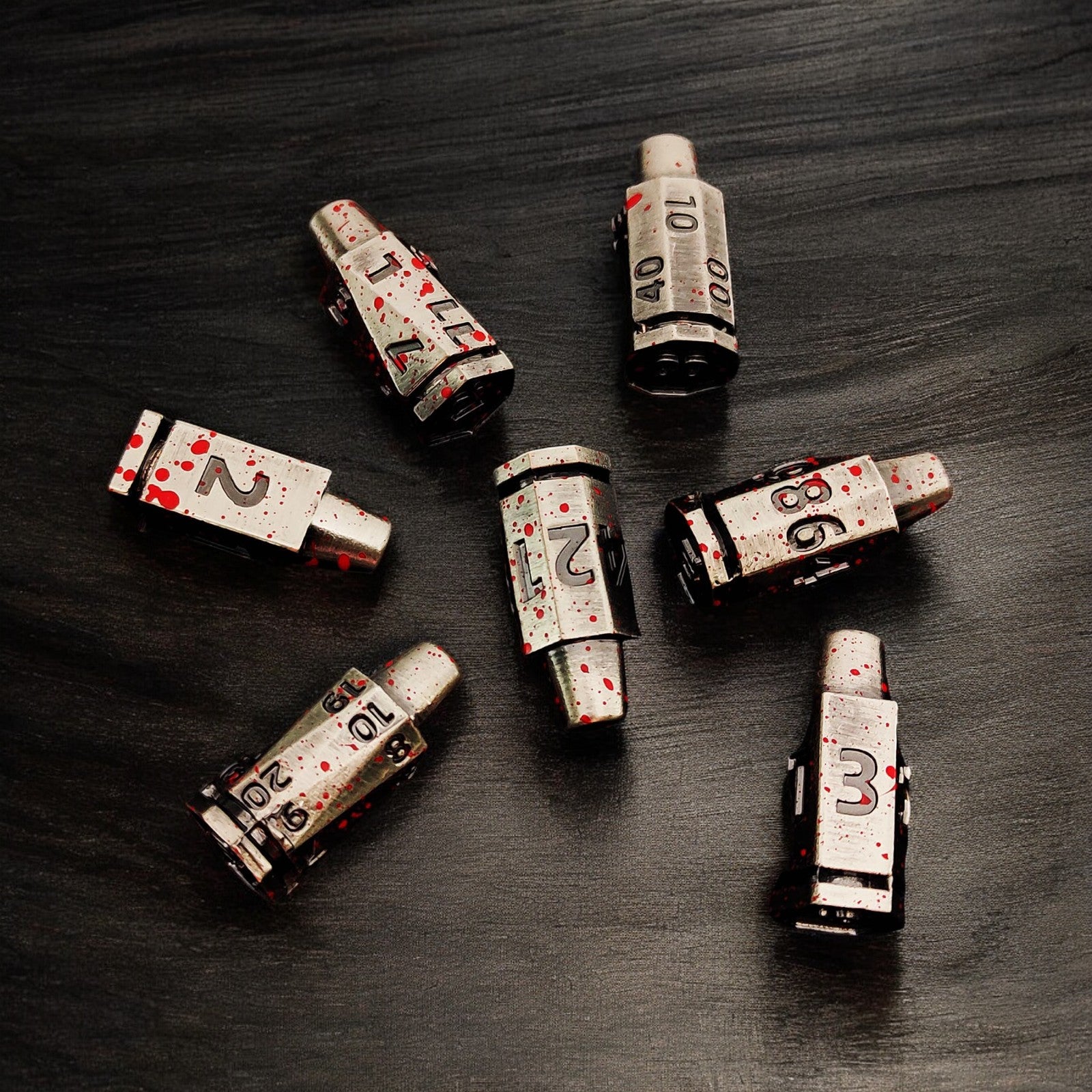 Bloodstained Revolver Metal Dnd D&d Dice Set - Masters Dice