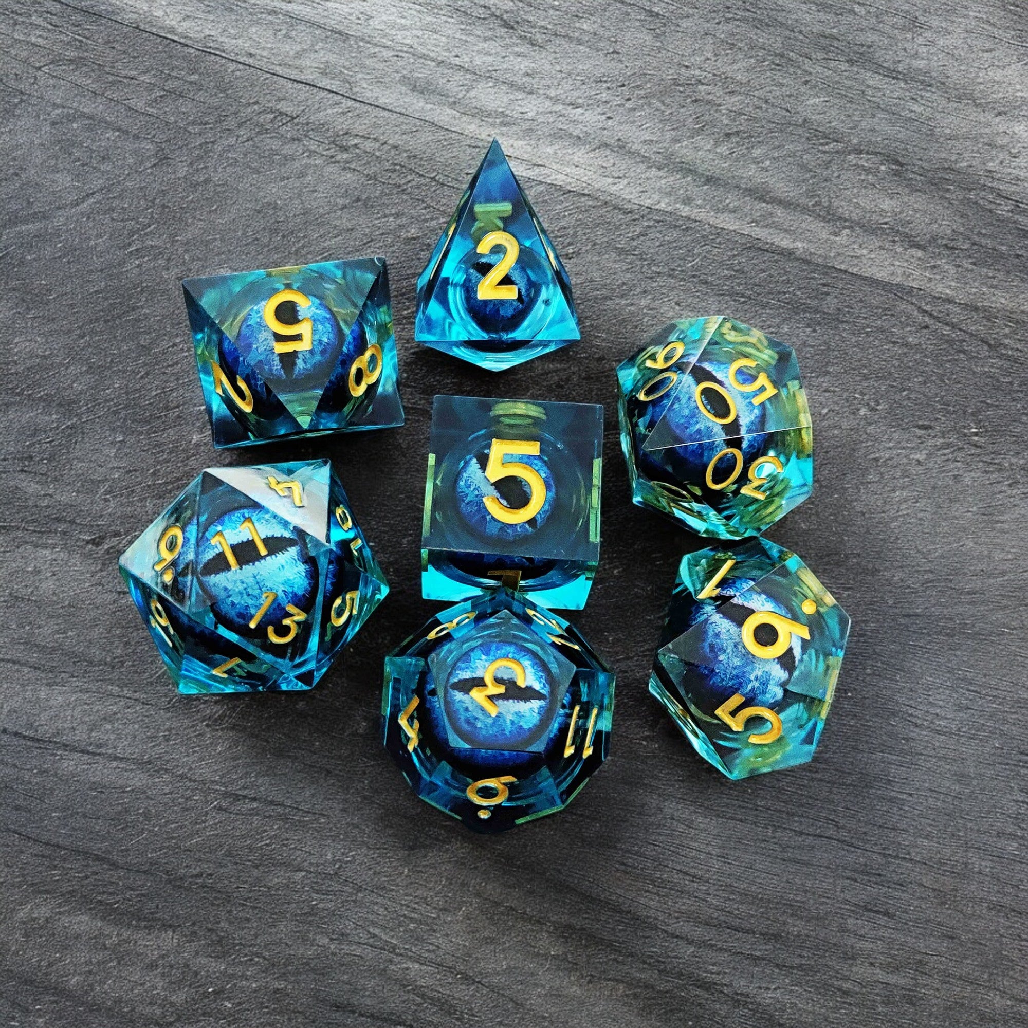 Blue Cosmic Rift Dragon Eye Liquid Core Resin Dnd D&d Dice Set - Masters Dice