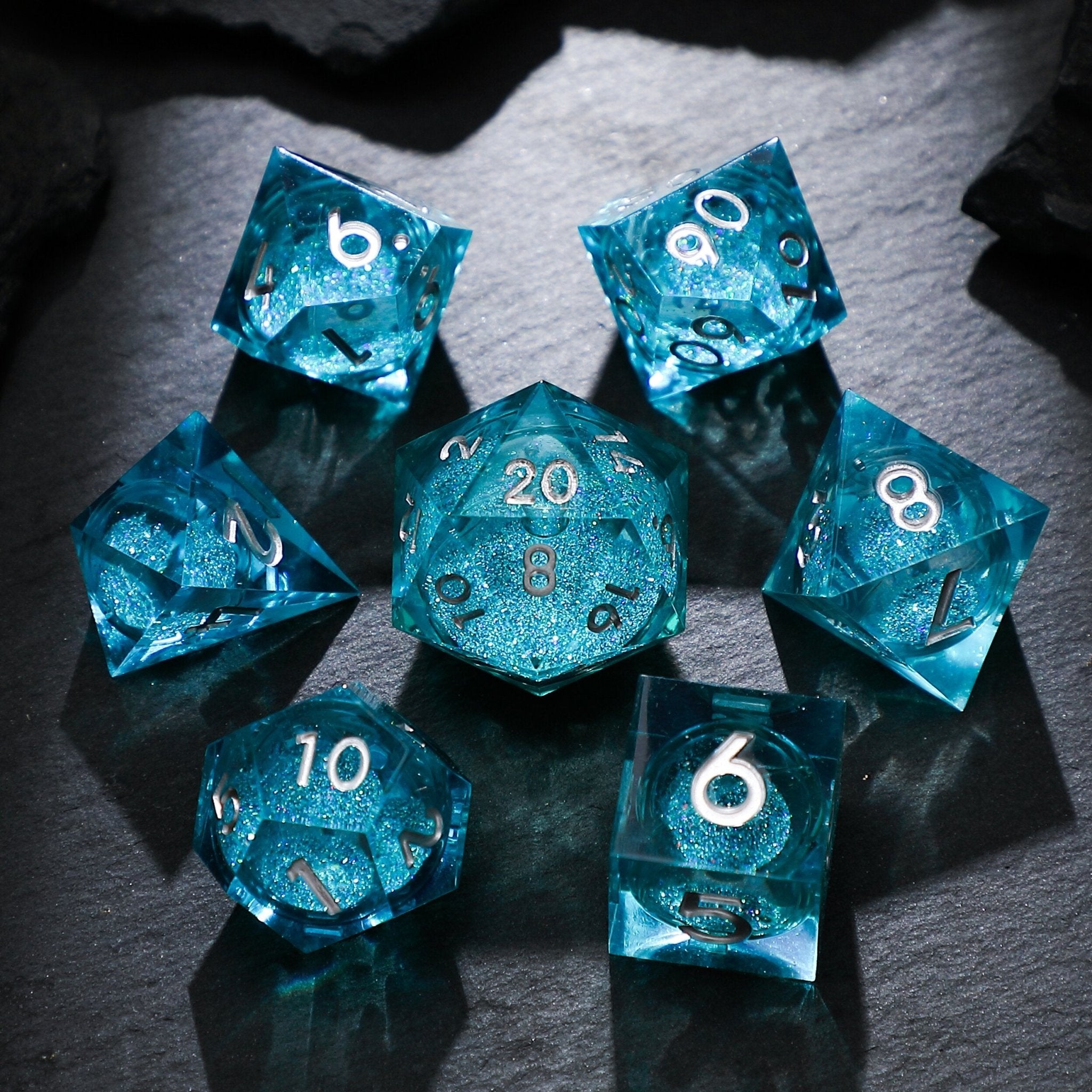 Blue Oceanic Crystal Liquid Core Resin Dnd D&d Dice Set - Masters Dice
