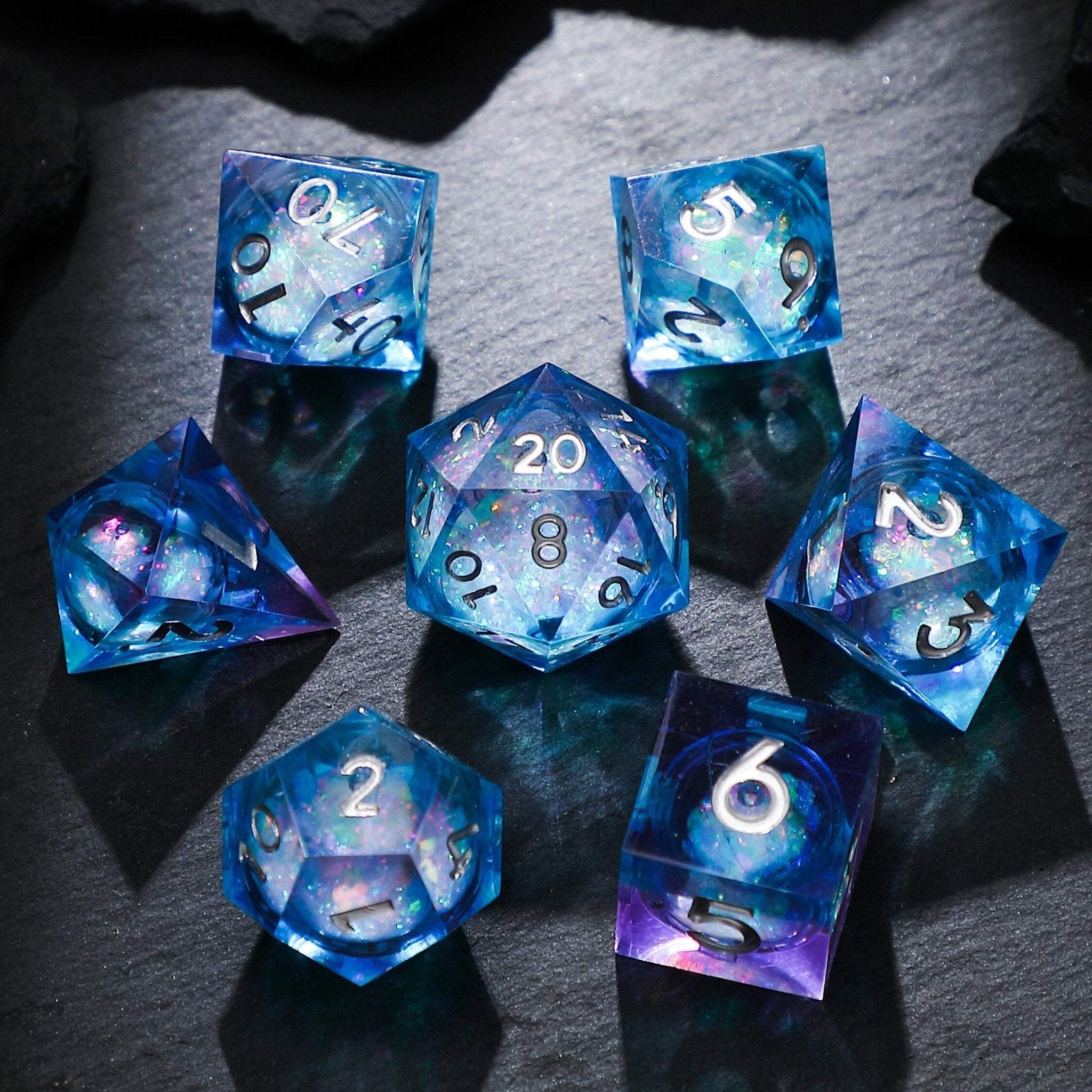 Blue Purple Celestial Sapphire Liquid Core Resin Dnd D&d Dice Set - Masters Dice