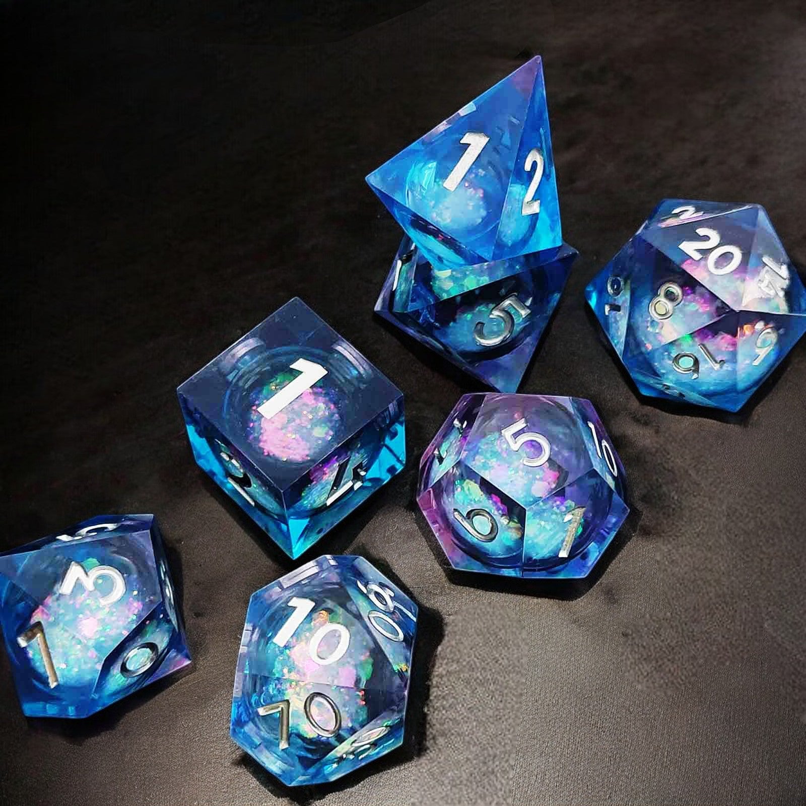 Blue Purple Ethereal Glow Liquid Core Resin Dnd D&d Dice Set - Masters Dice