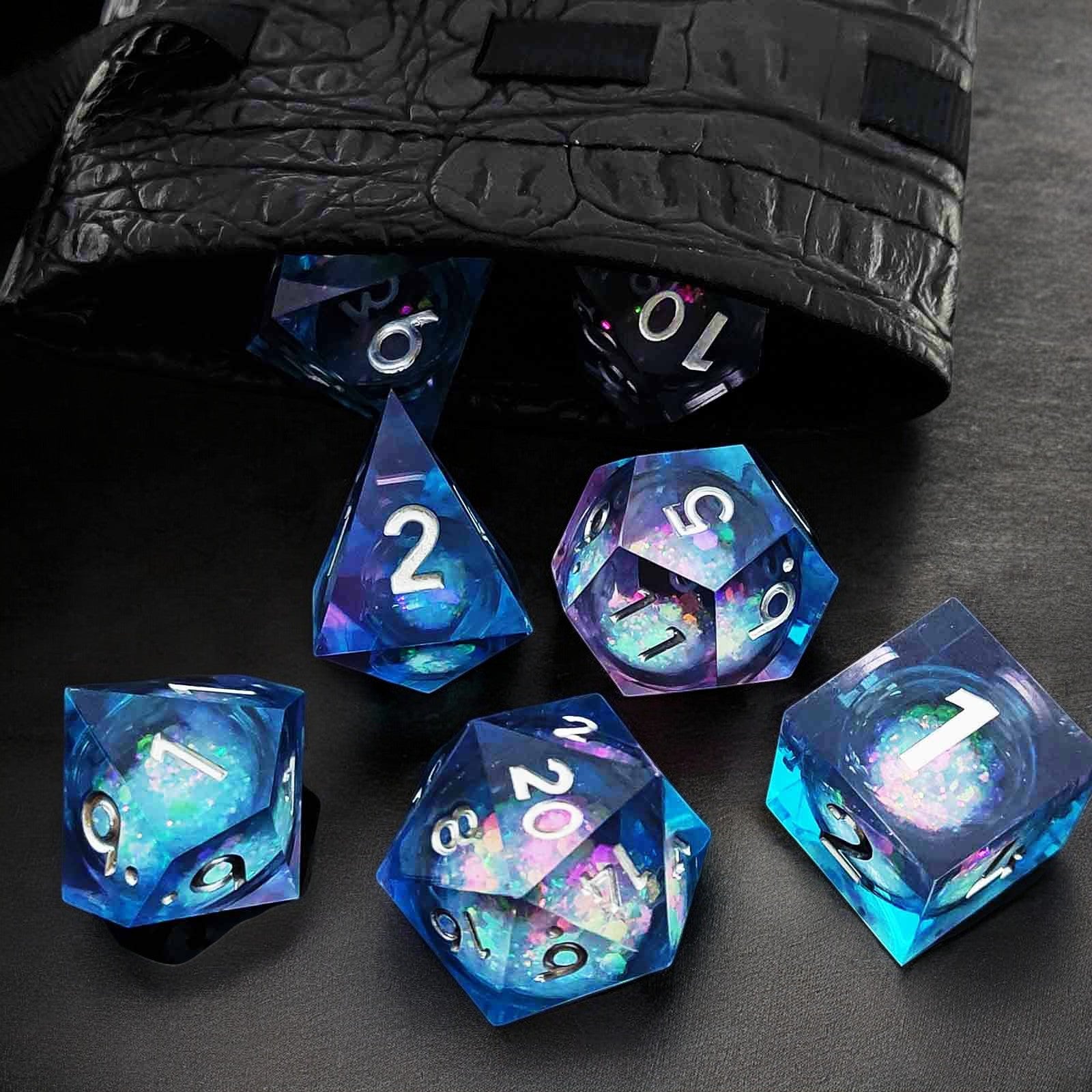 Blue Purple Ethereal Glow Liquid Core Resin Dnd D&d Dice Set - Masters Dice