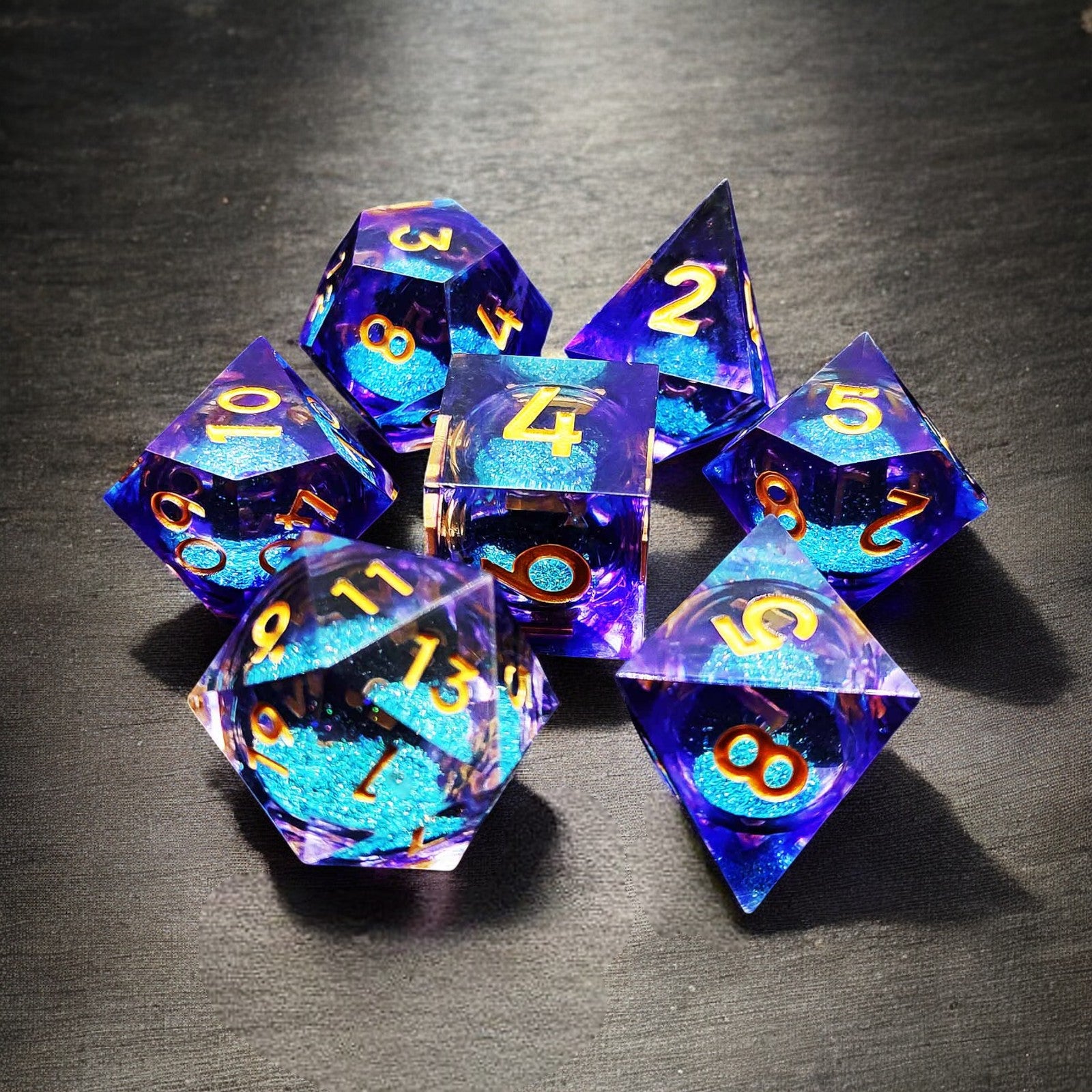 Blue Purple Gradient Nebula Twilight Liquid Core Resin Dnd D&d Dice Set - Masters Dice