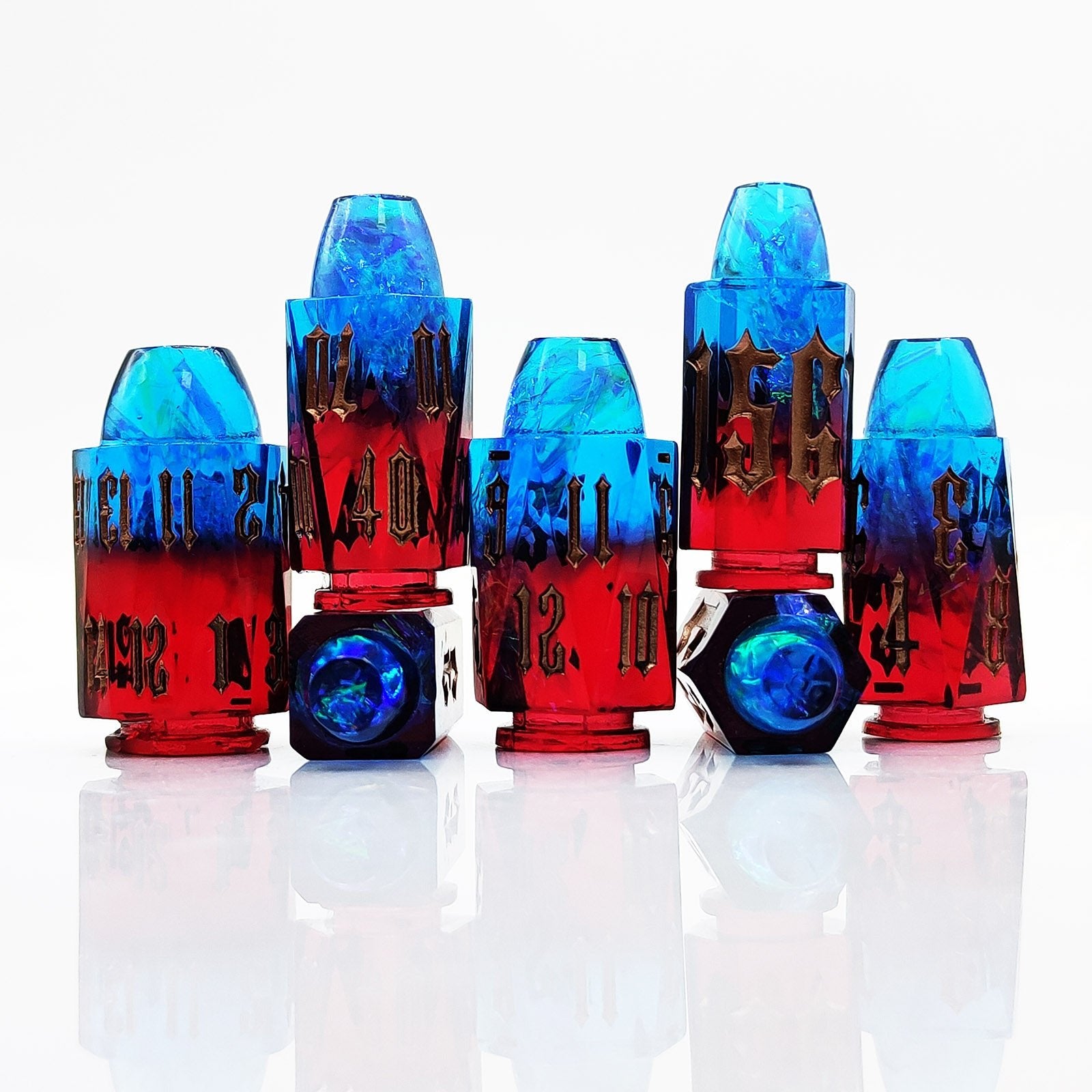 Blue Red Gradient Molten Sapphire Bullet Resin Dnd D&d Dice Set - Masters Dice
