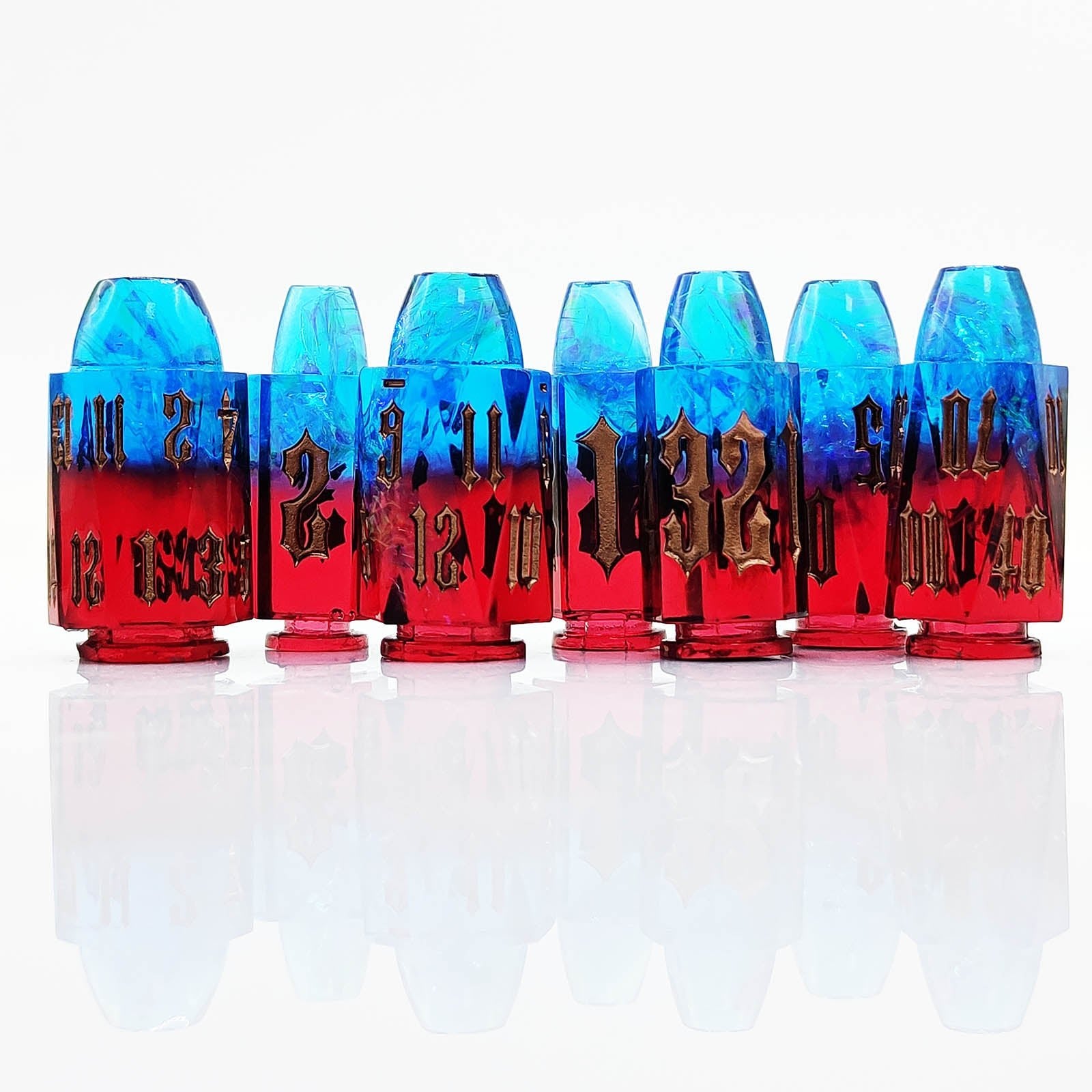 Blue Red Gradient Molten Sapphire Bullet Resin Dnd D&d Dice Set - Masters Dice