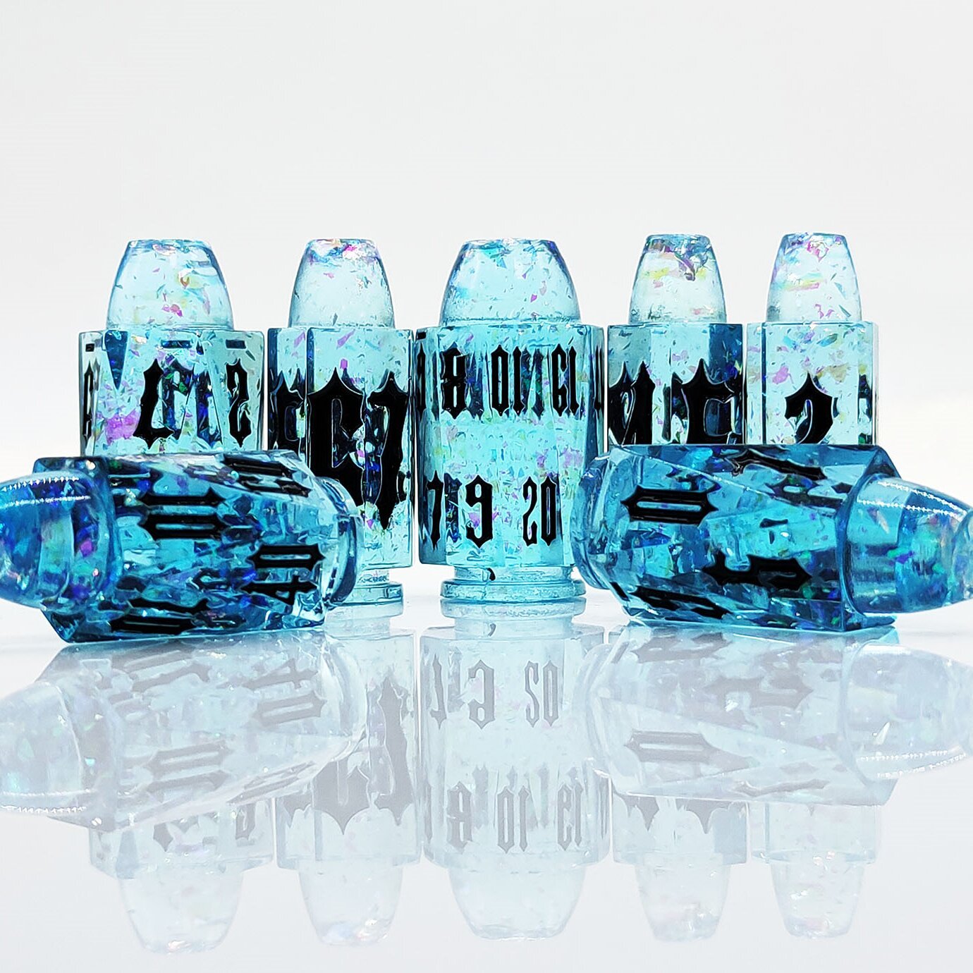 Blue Transparent Arctic Starlight Bullet Resin Dnd D&d Dice Set - Masters Dice