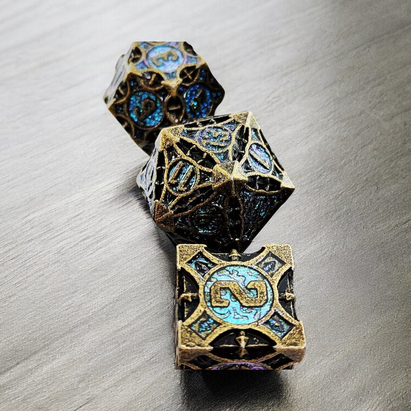 Bronze And Turquoise Forest Wrought Metal Dnd D&d Dice Set - Masters Dice