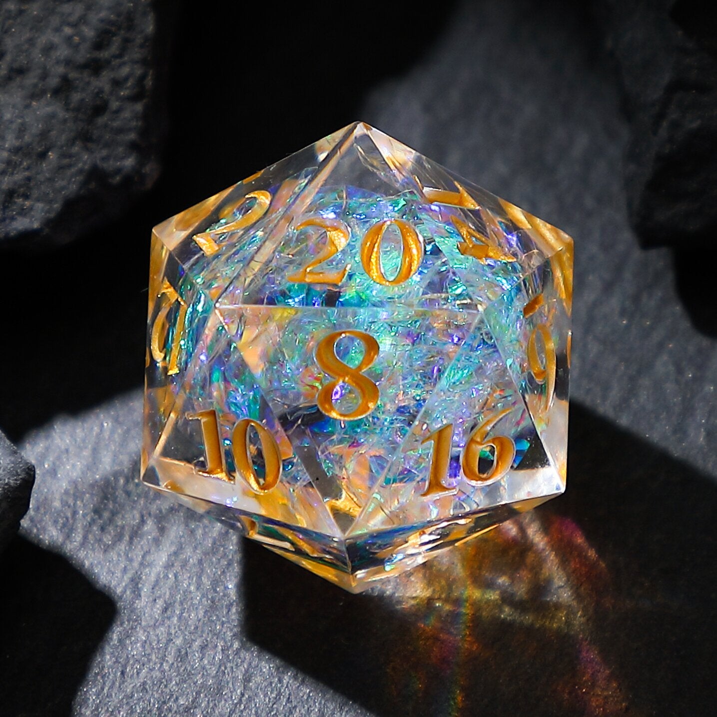 Colorful Gold Twilight Ember Liquid Core Resin Dnd D&d Dice Set - Masters Dice