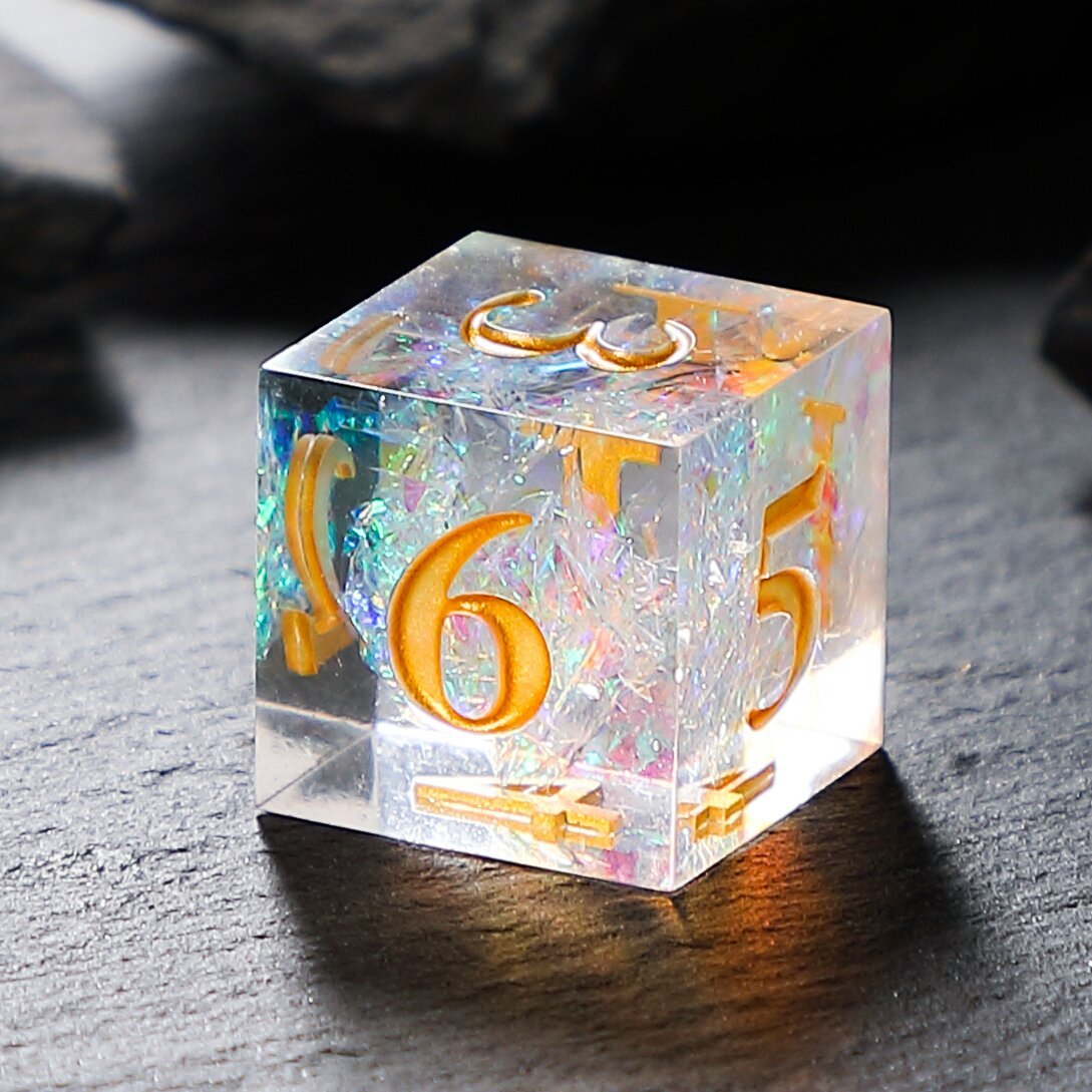 Colorful Gold Twilight Ember Liquid Core Resin Dnd D&d Dice Set - Masters Dice