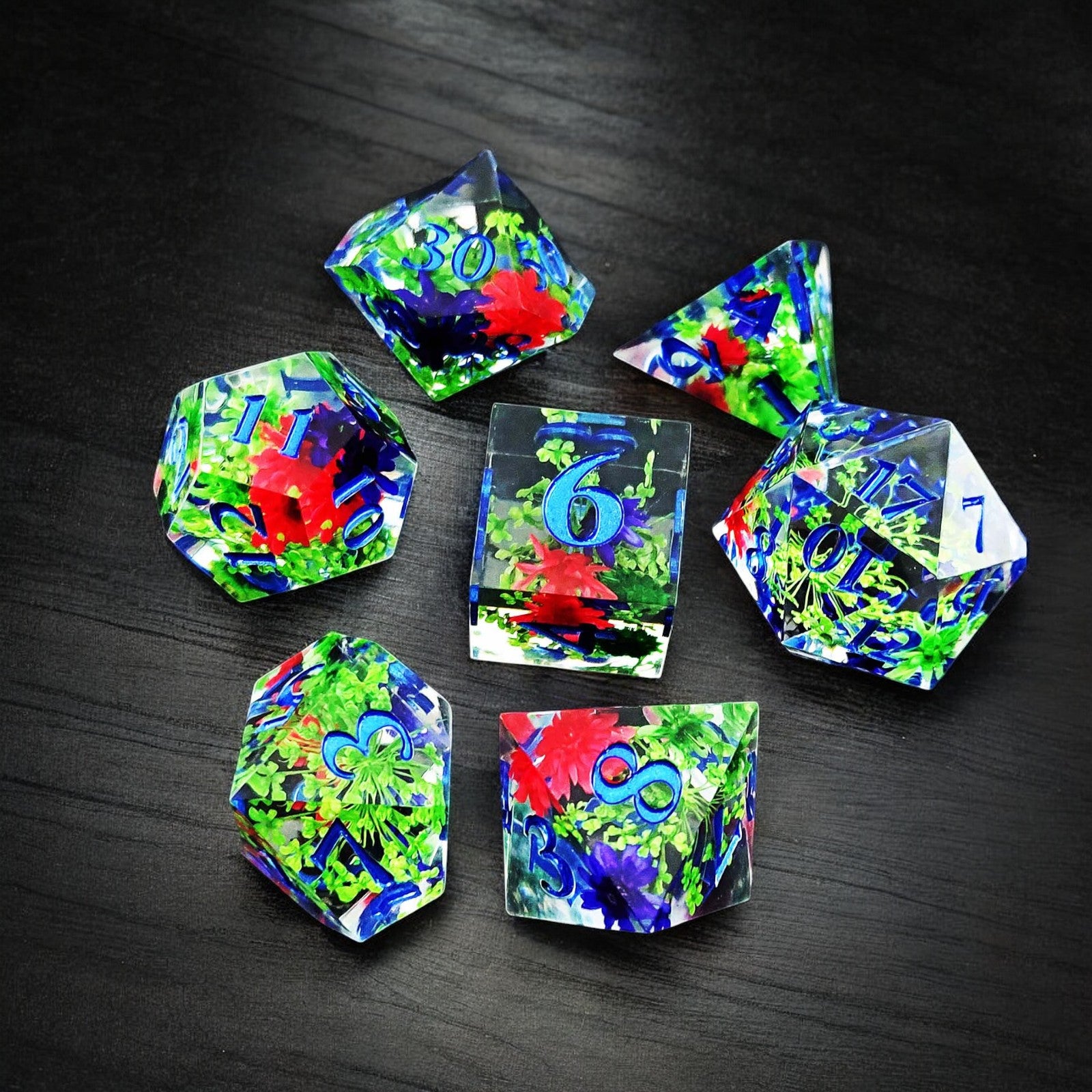 Colorful Verdant Bloom Resin Dnd D&d Dice Set - Masters Dice
