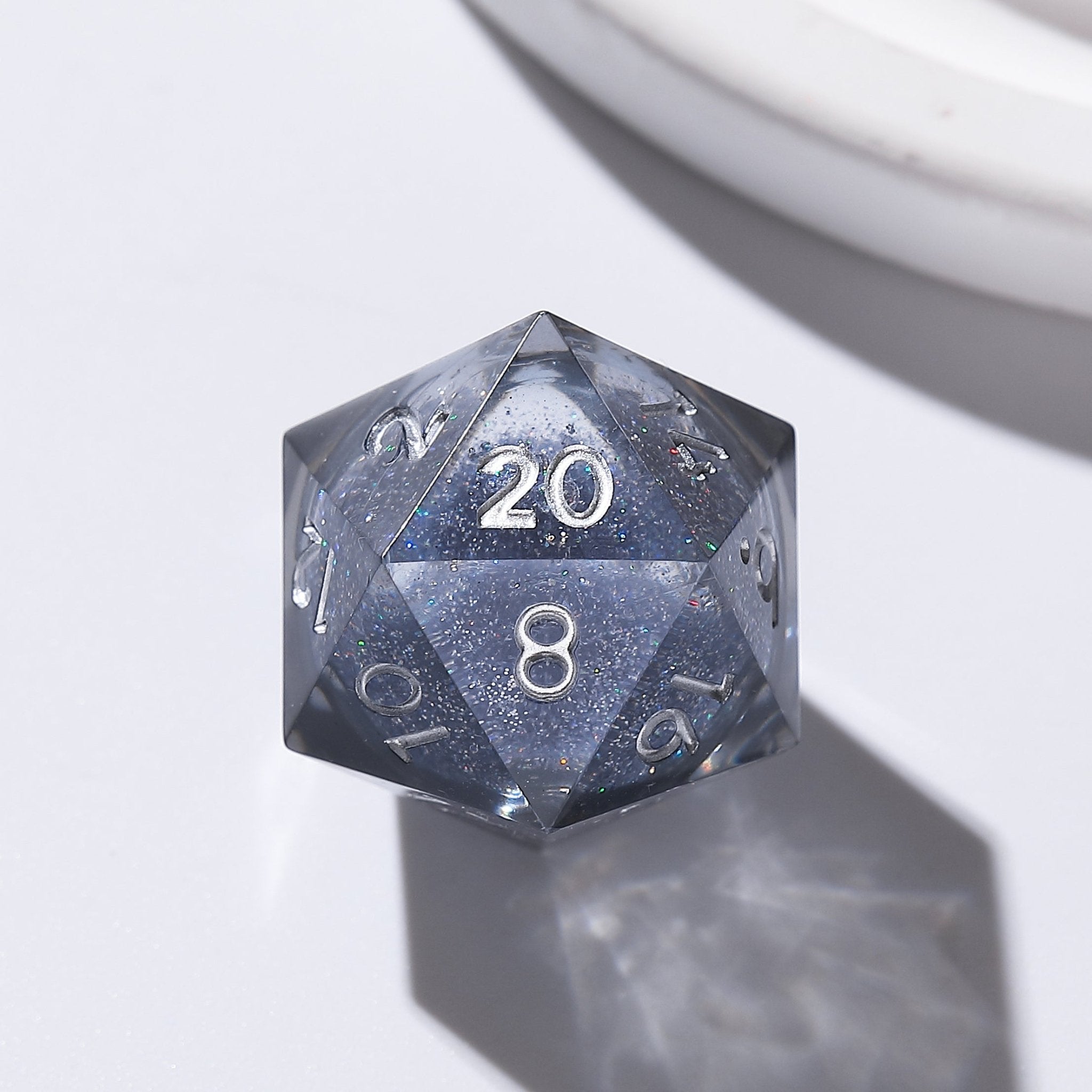 Cosmic Eclipse Gray - Silver with Glitter Liquid Core Resin Dnd D&D Dice Set - Masters Dice