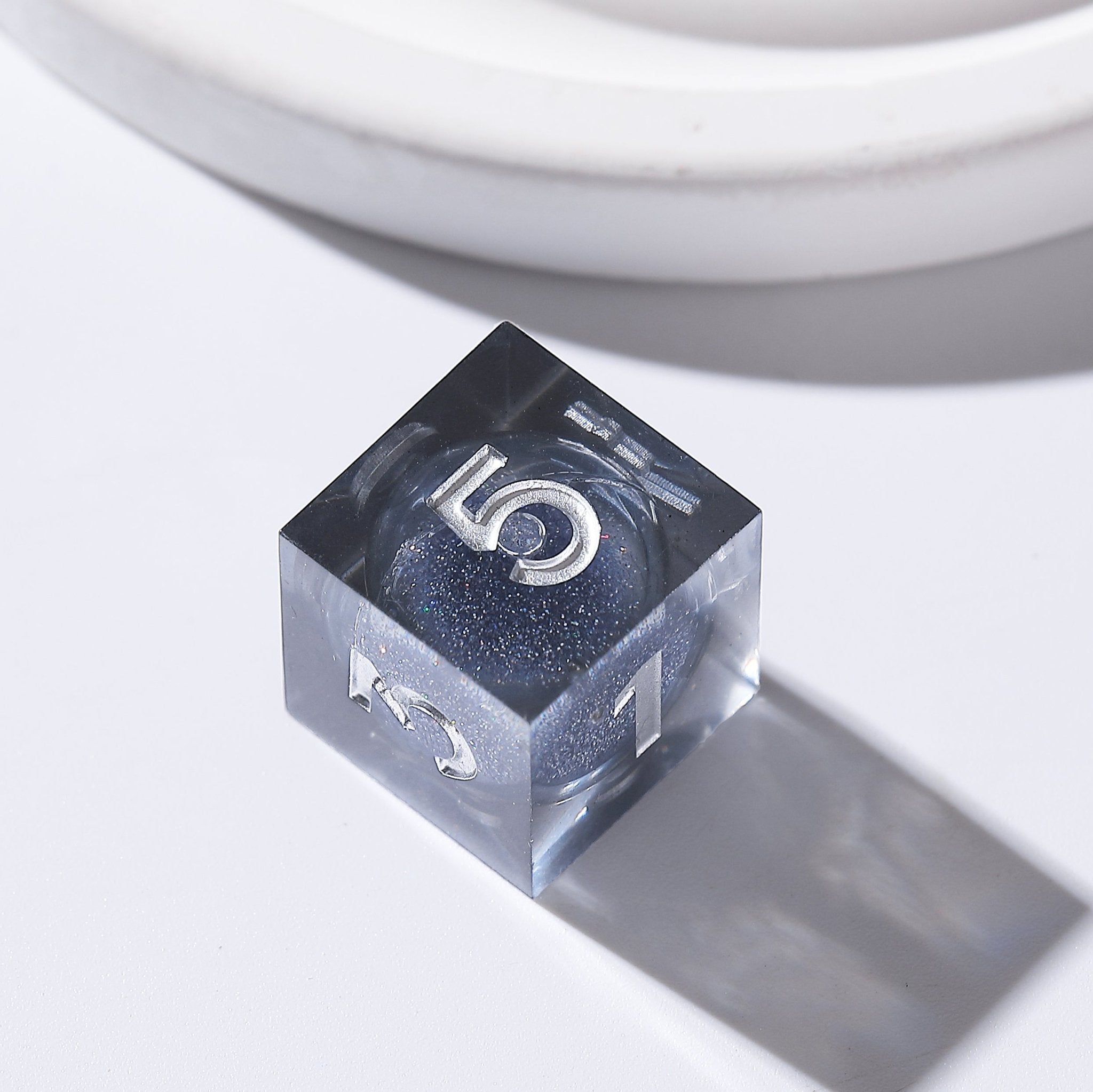 Cosmic Eclipse Gray - Silver with Glitter Liquid Core Resin Dnd D&D Dice Set - Masters Dice