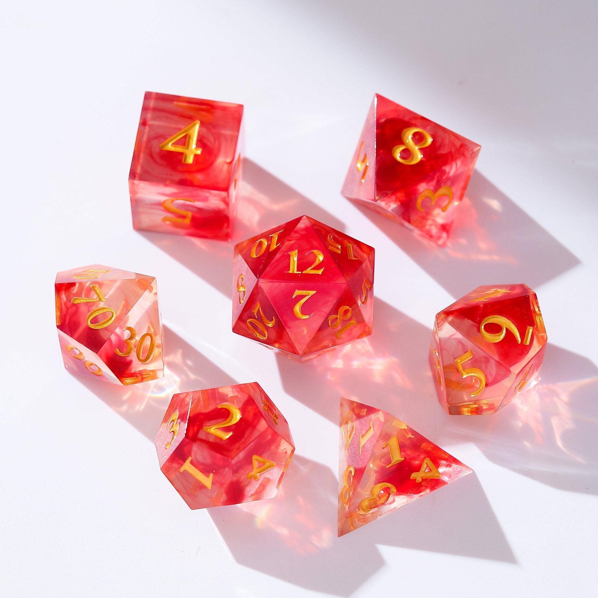 Crimson Blaze Flame Magic Red Liquid Core Resin Dnd D&D Dice Set - Masters Dice