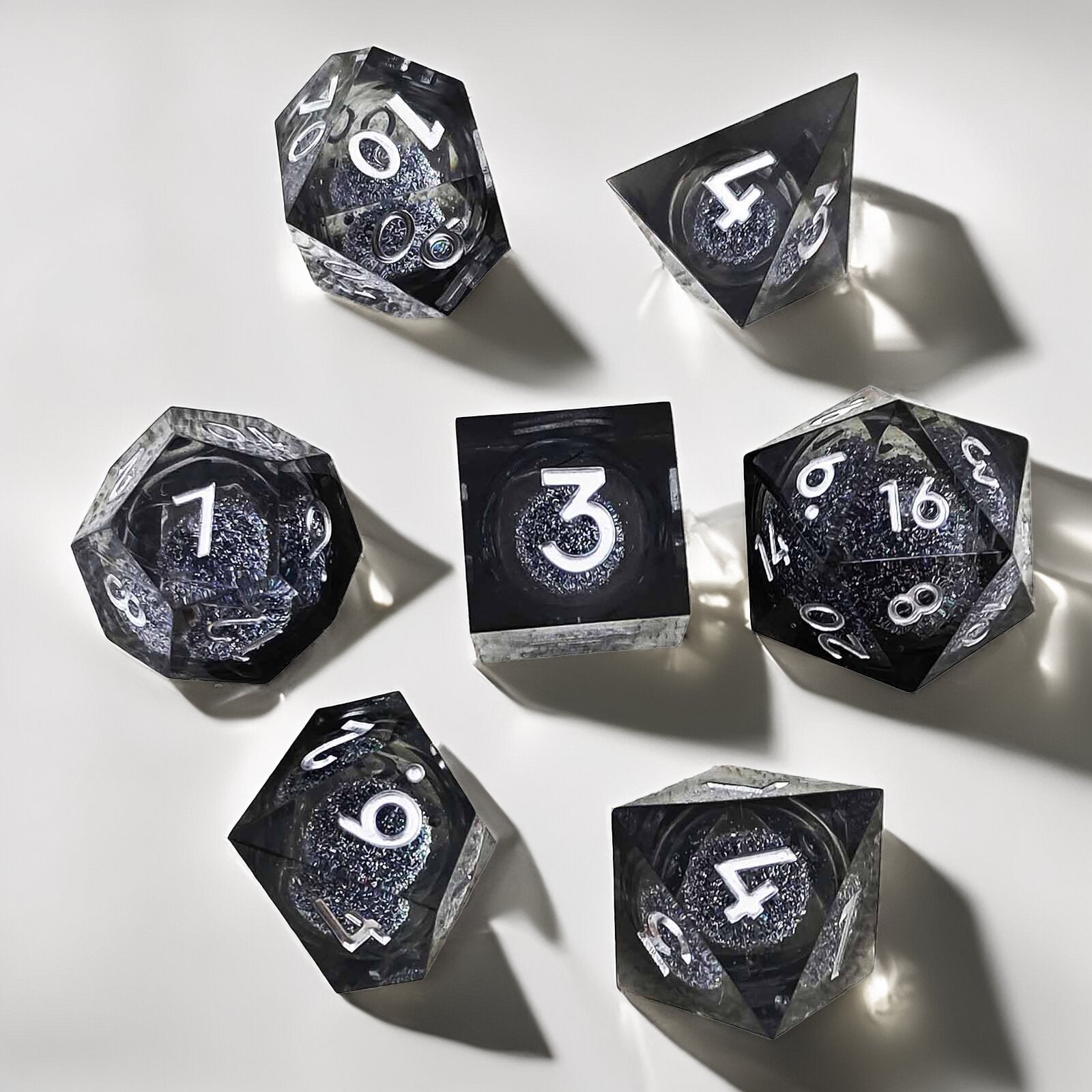 Crystal Night Black liquid Core Resin Dnd D&d Dice Set - Masters Dice