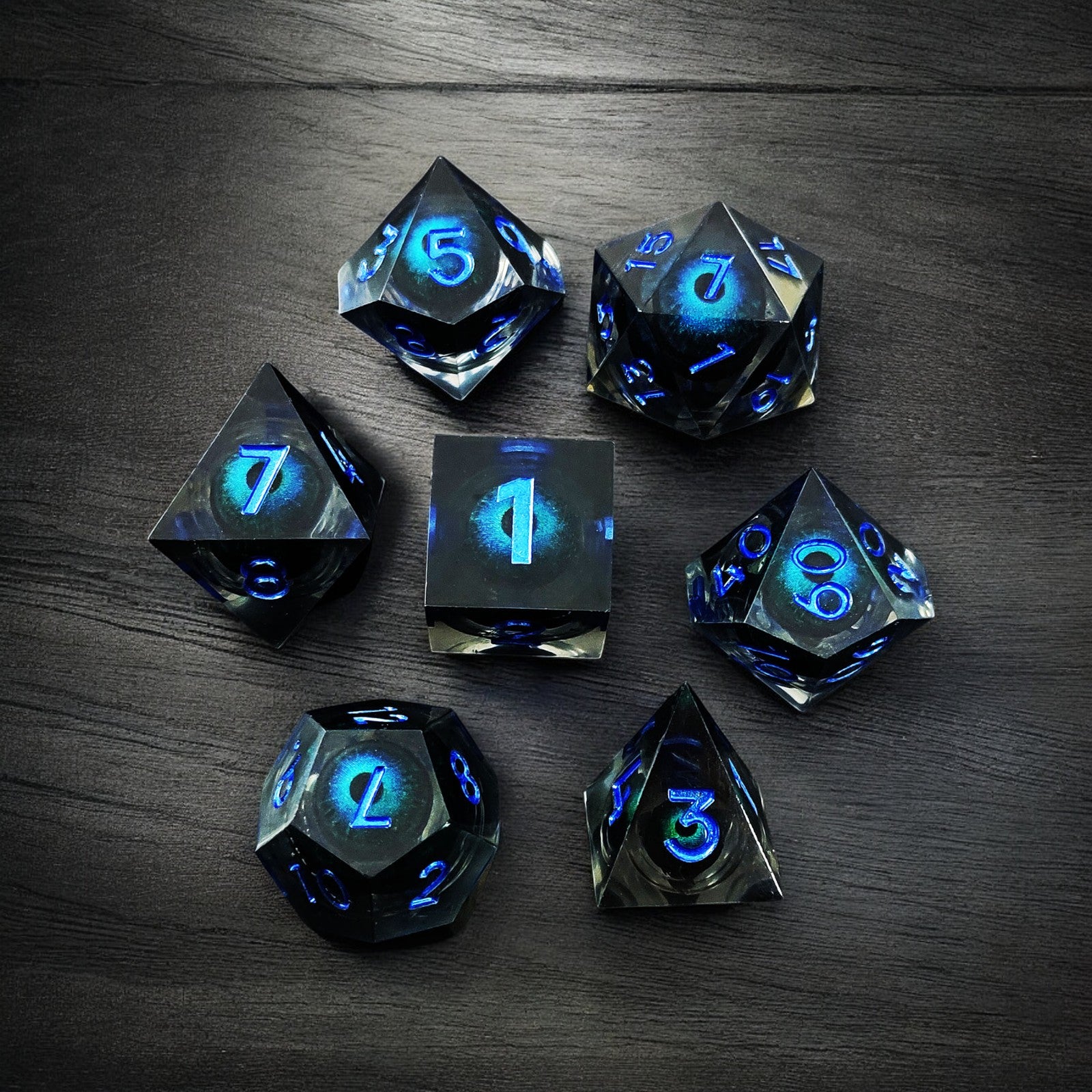 Dark Blue Ethereal Blue Core Dragon Eye Liquid Core Resin Dnd D&d Dice Set - Masters Dice