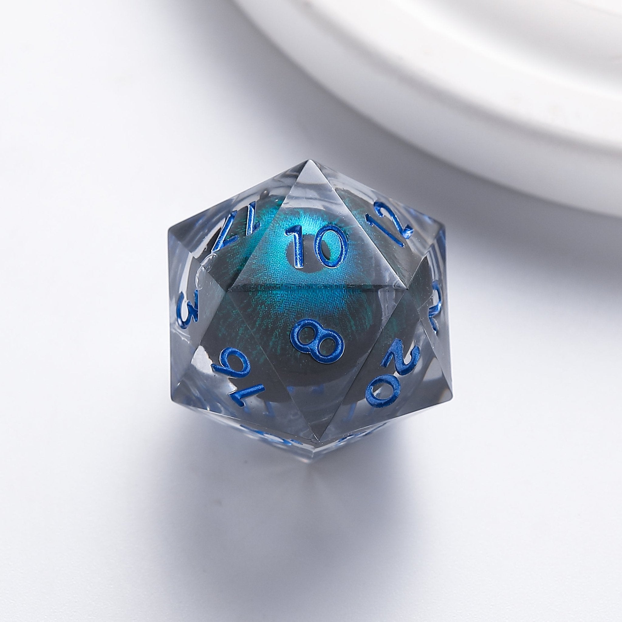 Dragon Eye Black Blue Deep Sea Phantom Pupil Resin Dnd D&D Dice Set - Masters Dice