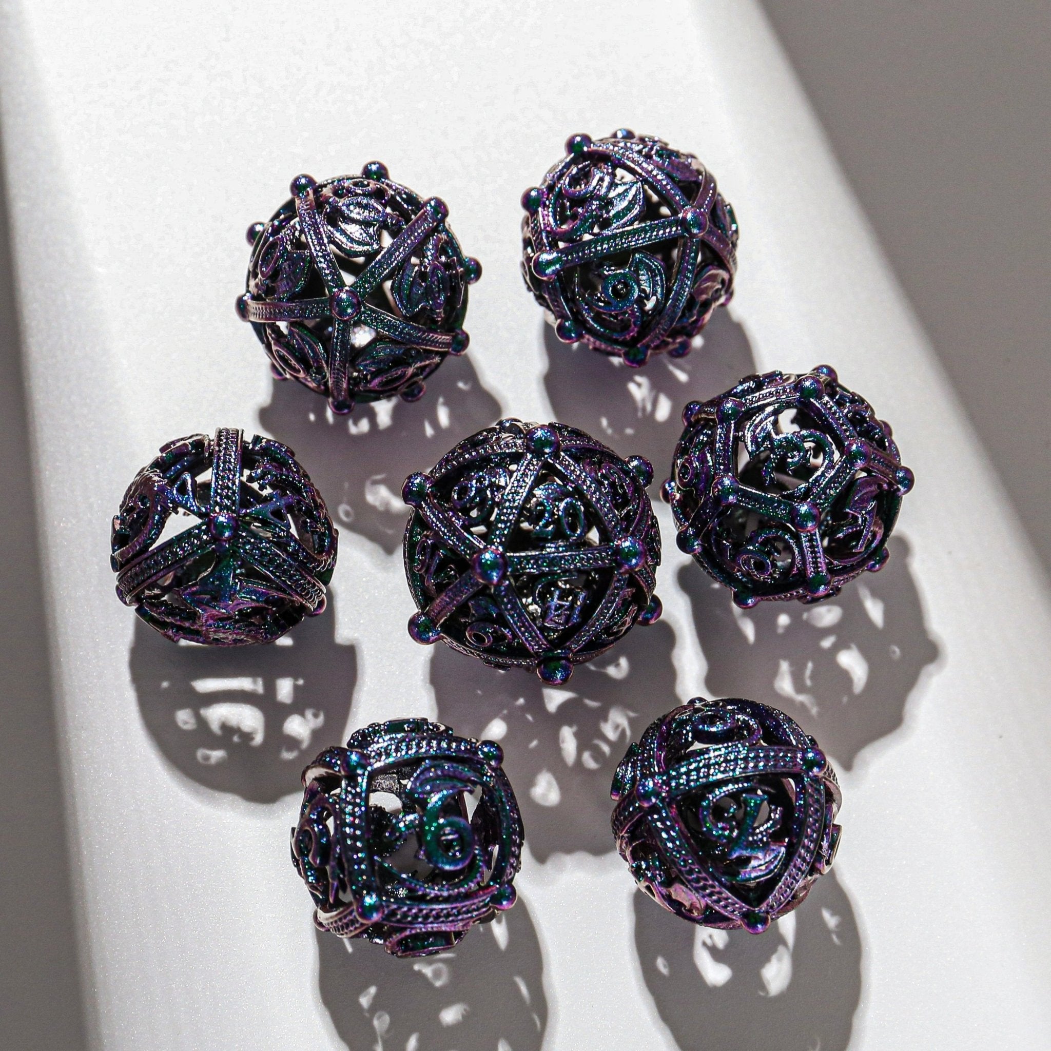 Enchanted Obsidian Purple Metal Dnd D&D Dice Set - Masters Dice
