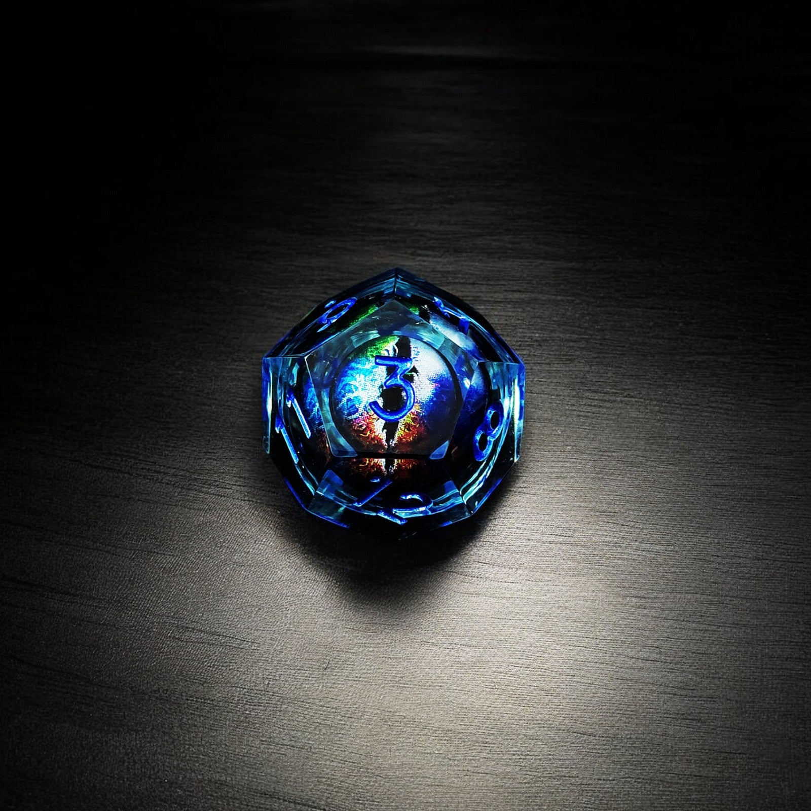 Floating Frost Dragon Eye Liquid Core Resin Flying Dragon Dnd D&d Dice Set - Masters Dice