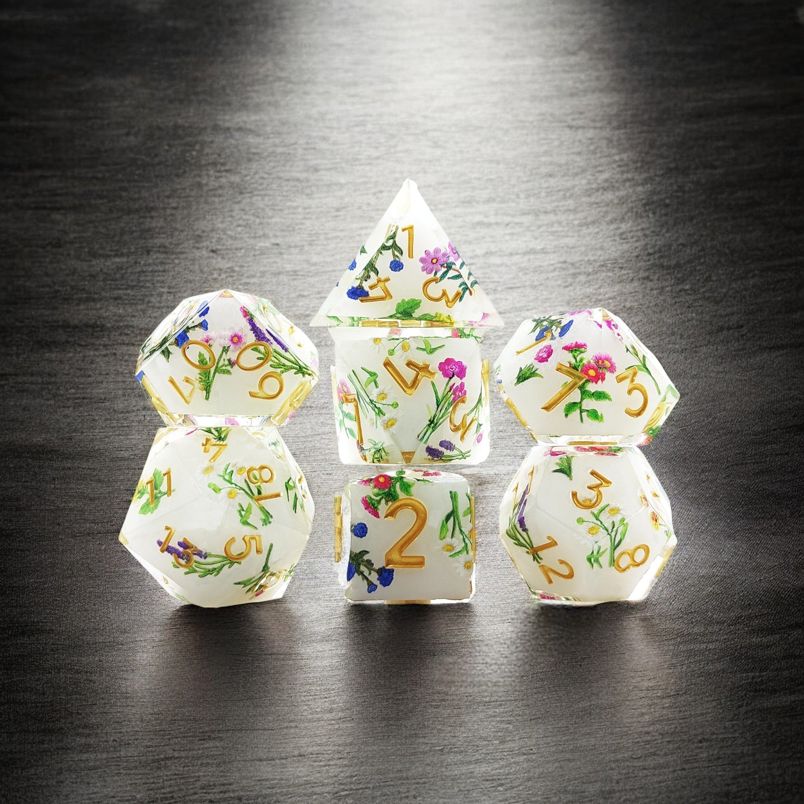 Floral Decal Resin Dnd D&d Dice Set - Masters Dice