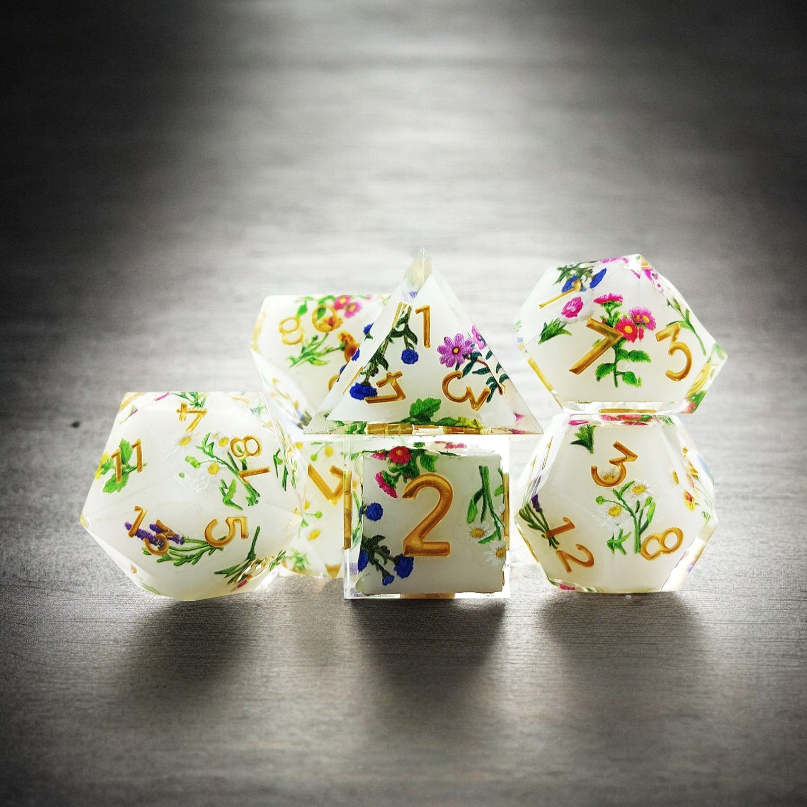 Floral Decal Resin Dnd D&d Dice Set - Masters Dice