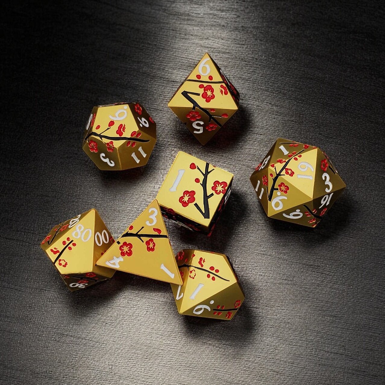 Golden Metal Plum Blossom Dnd D&d Dice Set - Masters Dice