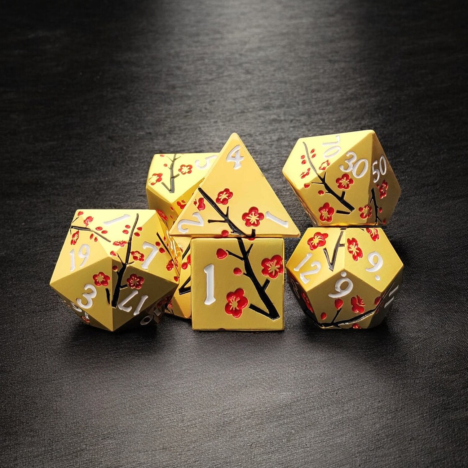 Golden Metal Plum Blossom Dnd D&d Dice Set - Masters Dice