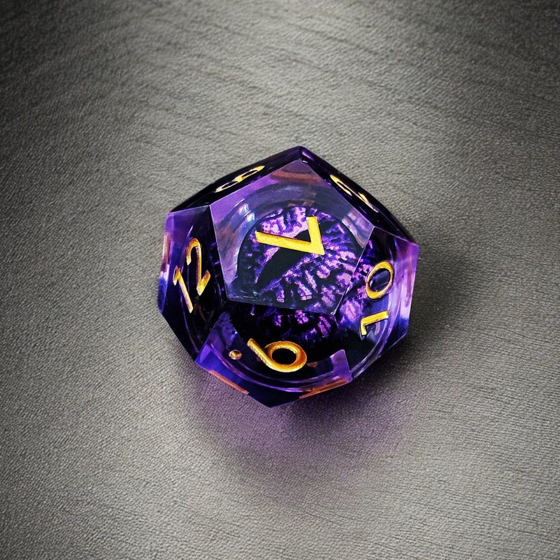 Golden Purple Arcane Twilight Pupil Dragon Eye Liquid Core Resin Dnd D&d Dice Set - Masters Dice