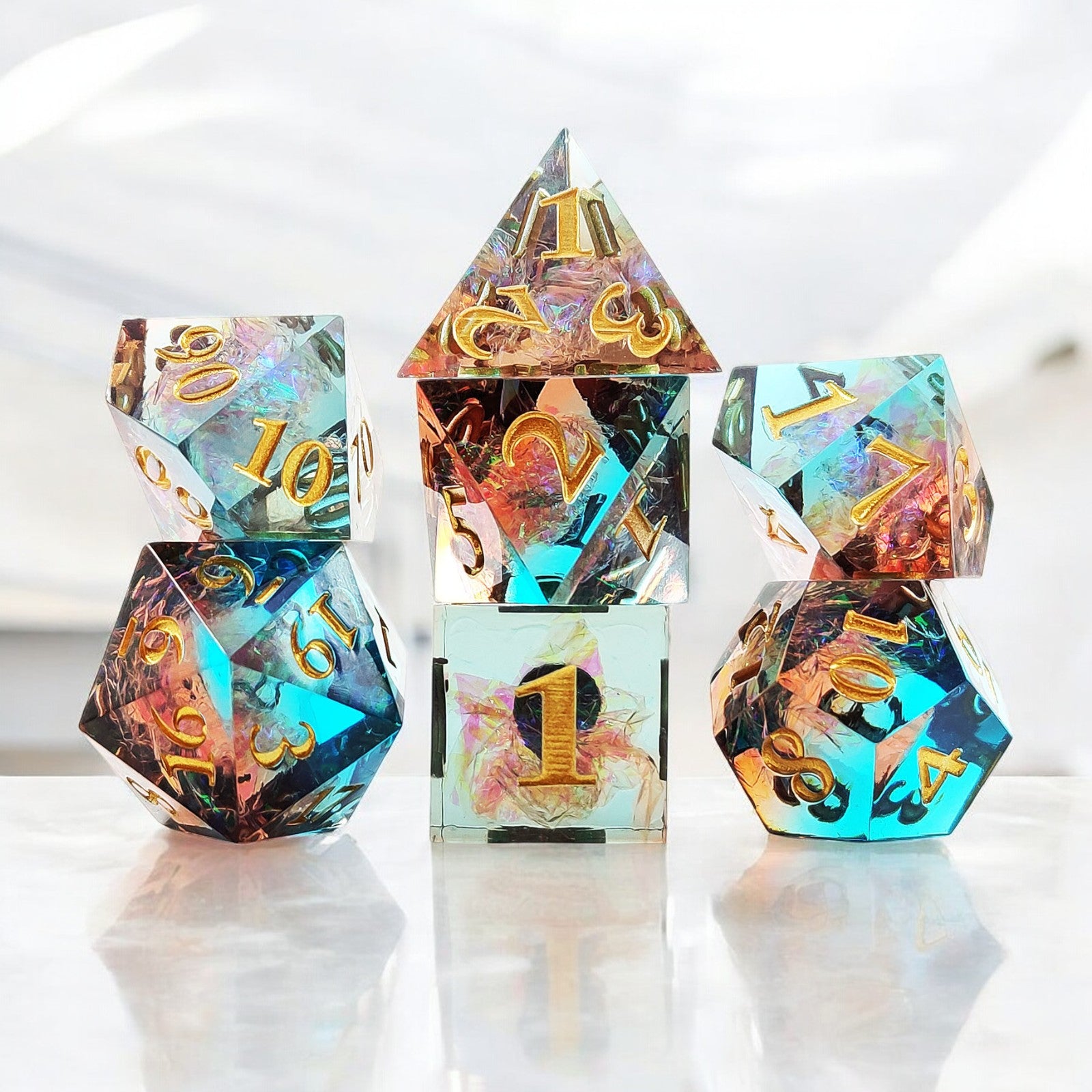Golden Veil Aurora Resin Dnd D&d Dice Set - Masters Dice