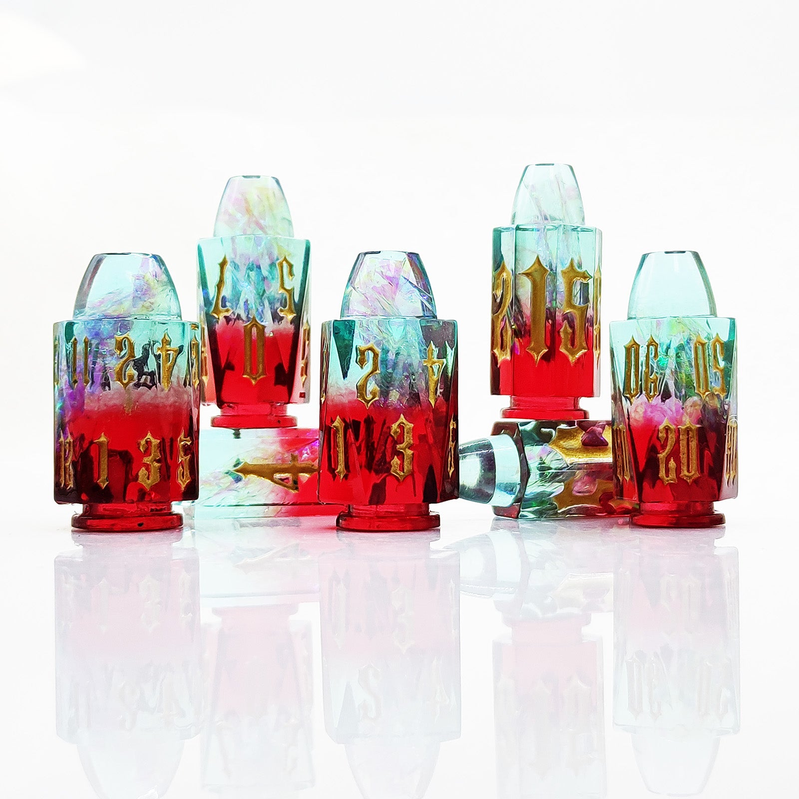 Green And Red Gradient Molten Tides Bullet Resin Dnd D&d Dice Set - Masters Dice