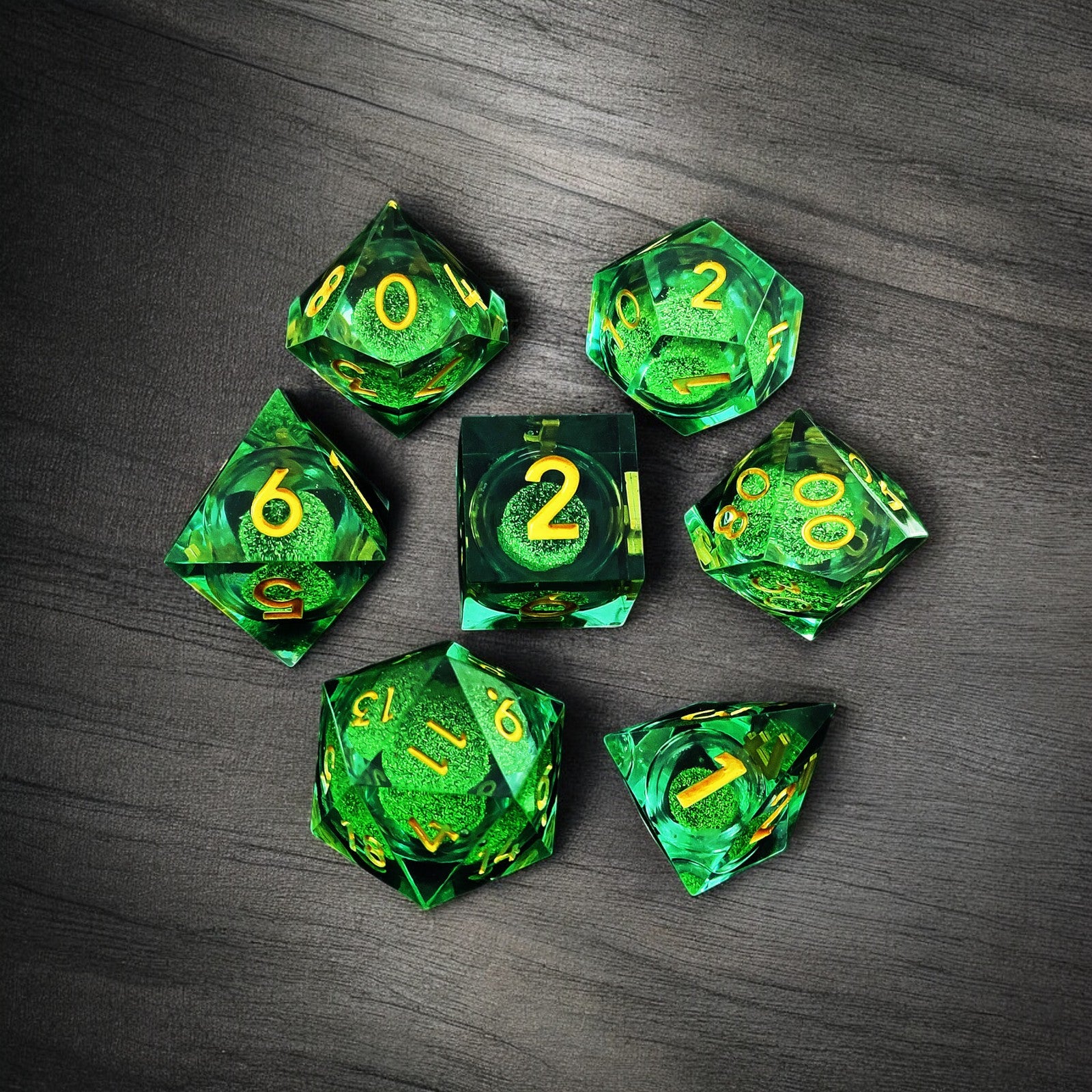 Green Forest Glow Liquid Core Resin Dnd D&d Dice Set - Masters Dice