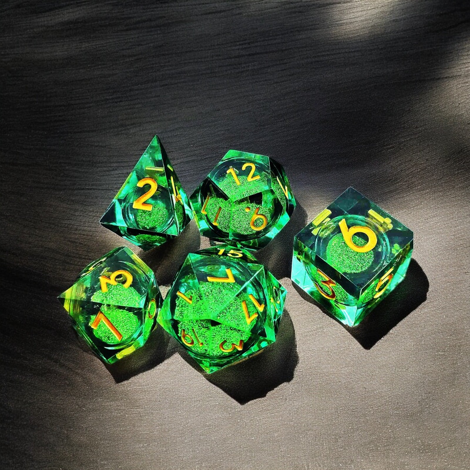 Green Forest Glow Liquid Core Resin Dnd D&d Dice Set - Masters Dice