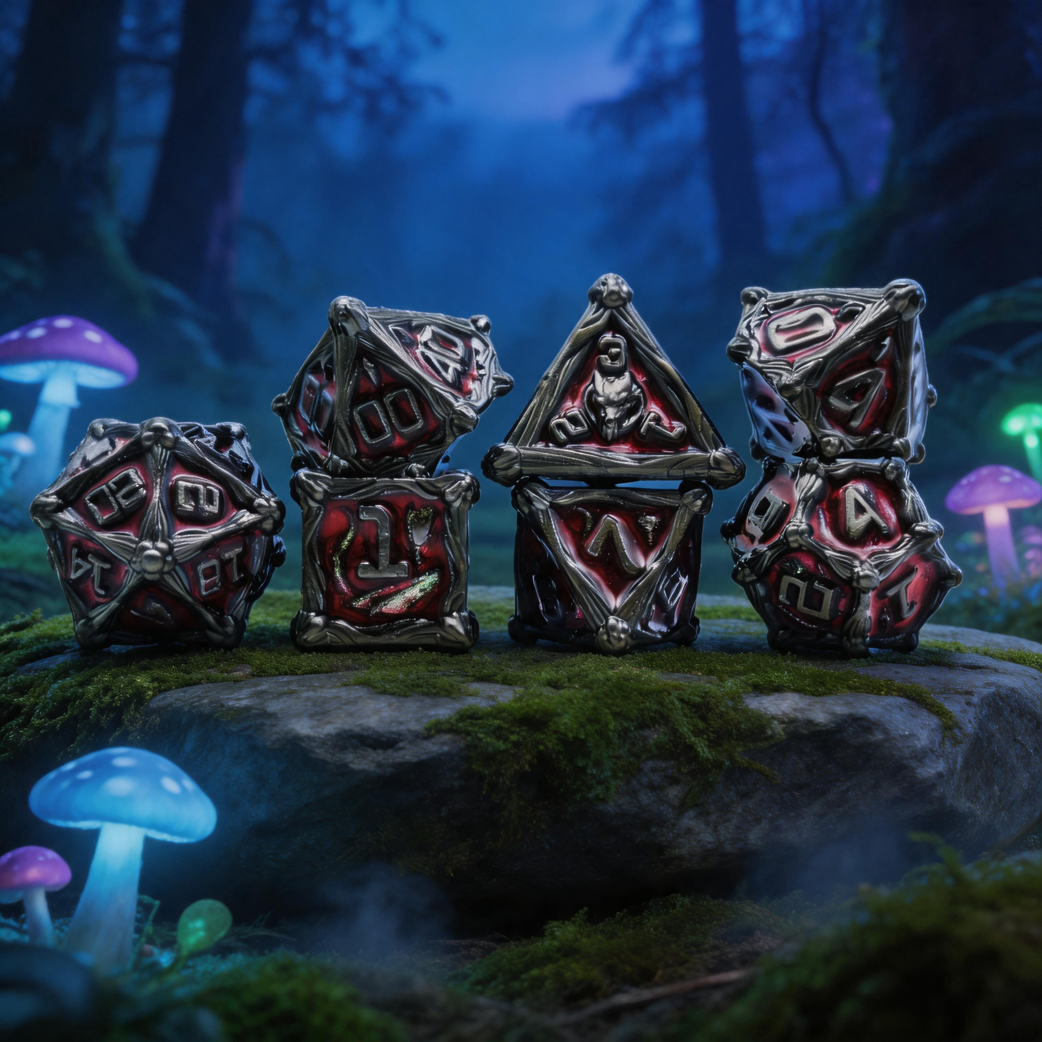 Dragon Crest Ancient Wyrm Metal Dnd D&d Dice Set - Pearl Gunmetal Red