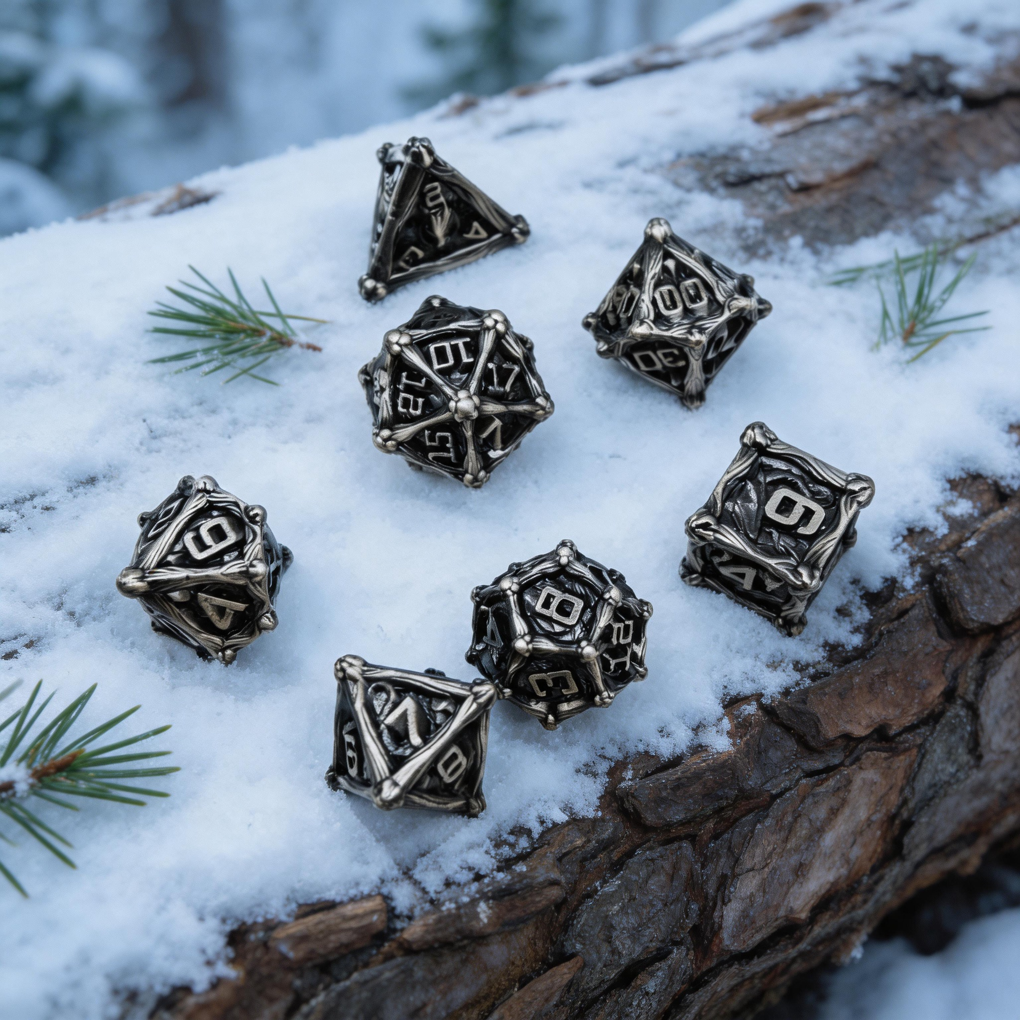 Dragon Crest Ancient Wyrm Metal Dnd D&d Dice Set - Antique Nickel