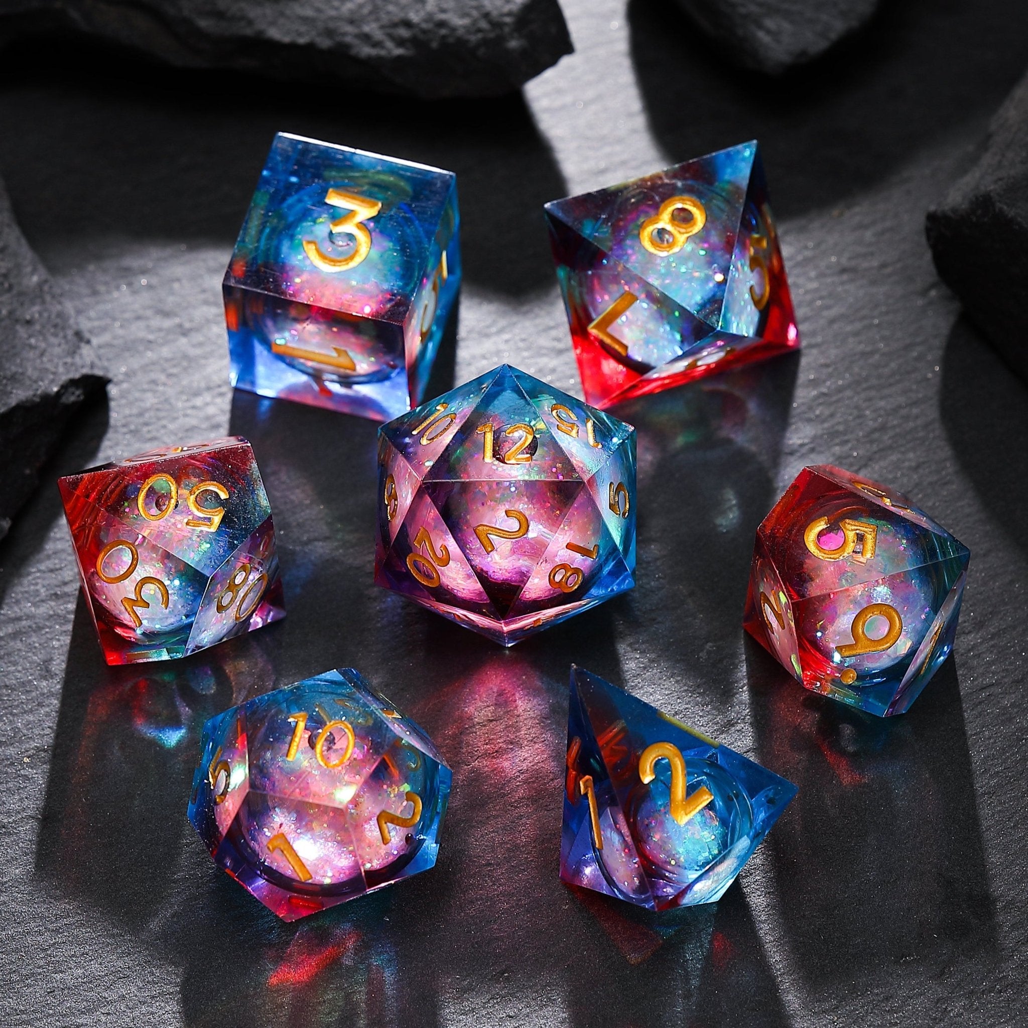 Nebula Realm Red & Blue Galaxy Liquid Core Resin Dnd D&D Dice Set - Masters Dice